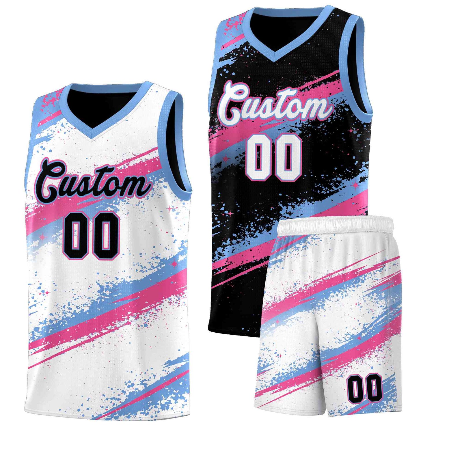 Custom Black Pink Light Blue Basketball Jersey Stellar Strike Series Reversible Lightweight