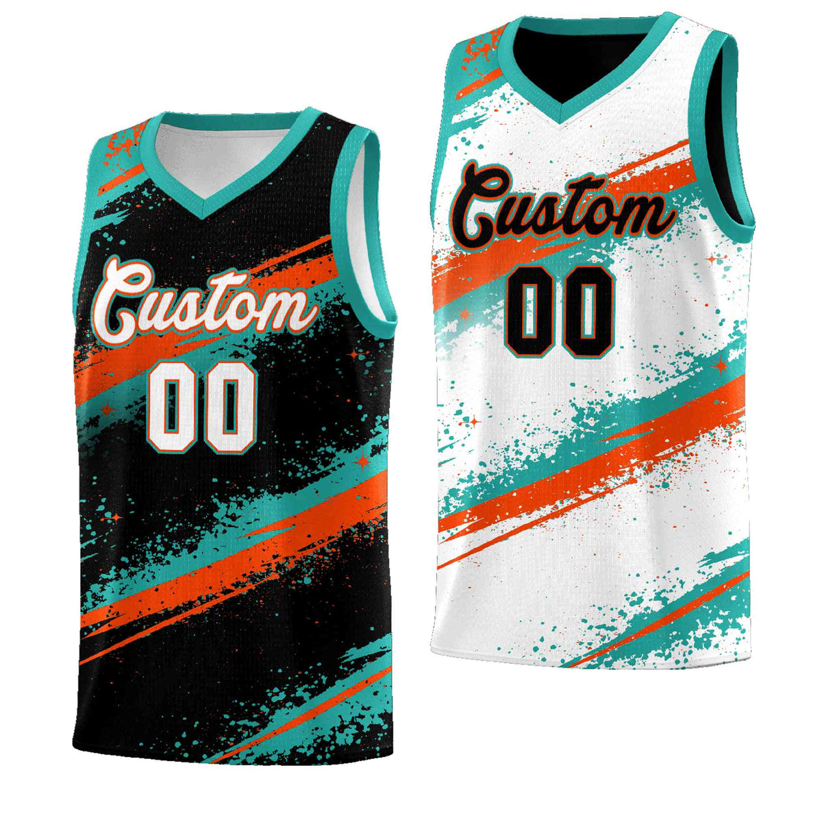 Custom Black Aqua Orange Basketball Jersey Stellar Strike Series Velocity Drapable