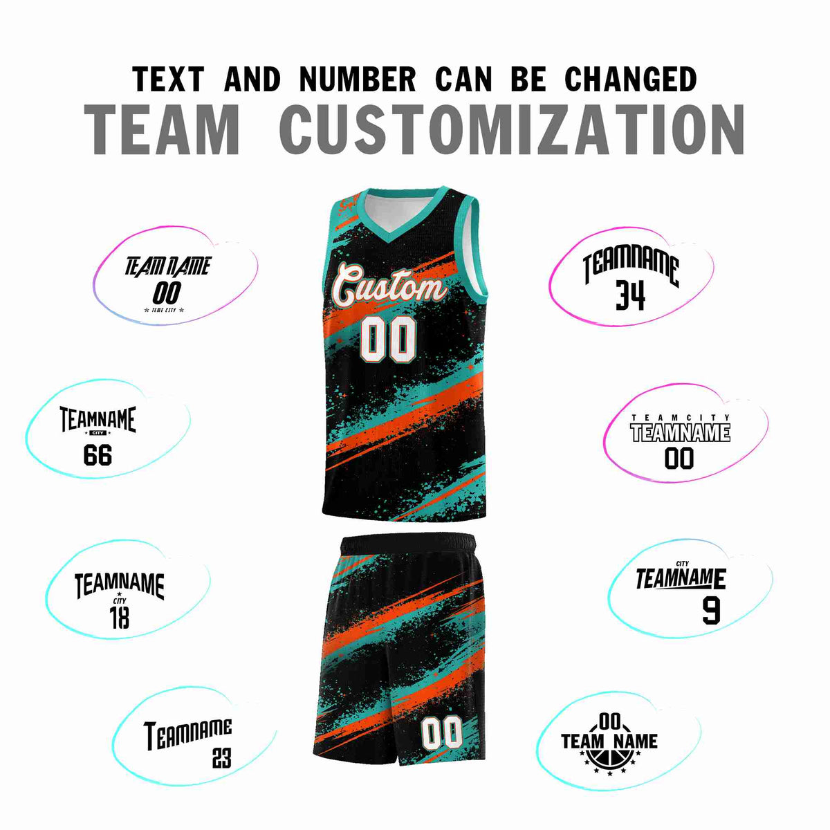 Custom Black Aqua Orange Basketball Jersey Stellar Strike Series Velocity Drapable