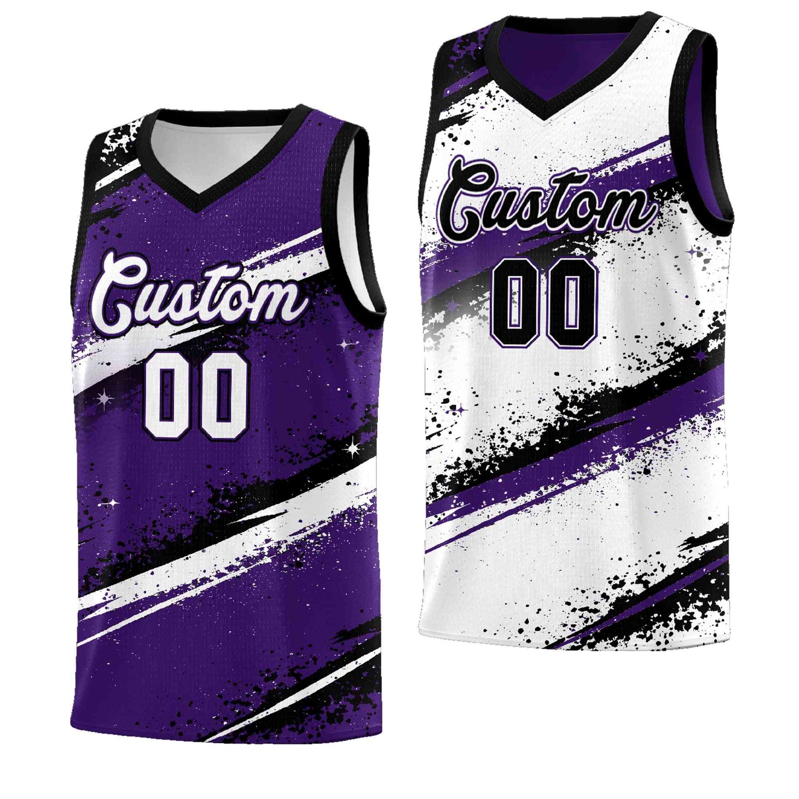 Custom Purple Black White Basketball Jersey Stellar Strike Series Impact Breathable