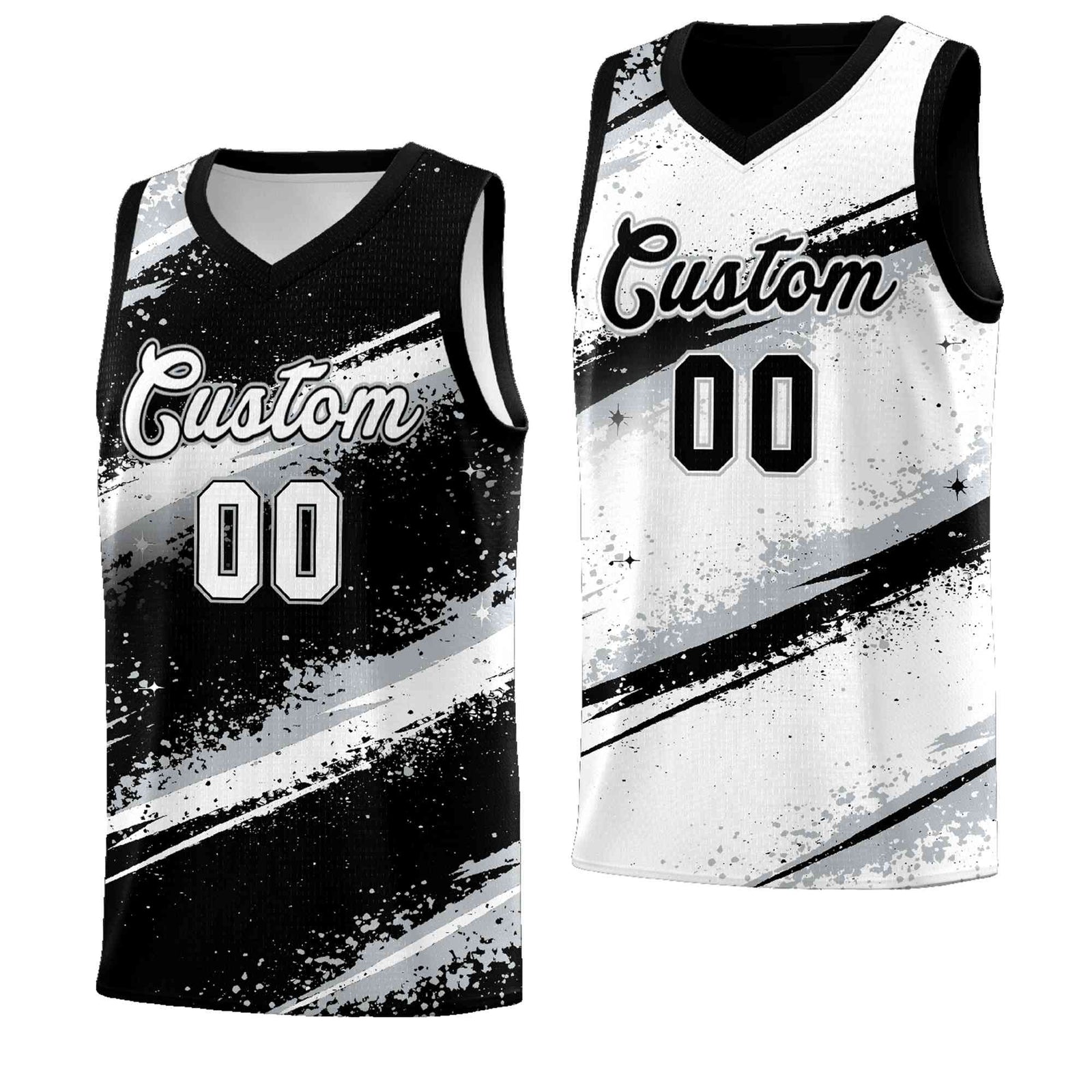 Custom Black Silver White Basketball Jersey Stellar Strike Series Stellar Quick-Drying