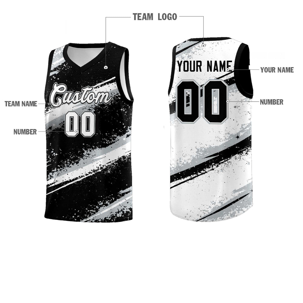 Custom Black Silver White Basketball Jersey Stellar Strike Series Stellar Quick-Drying