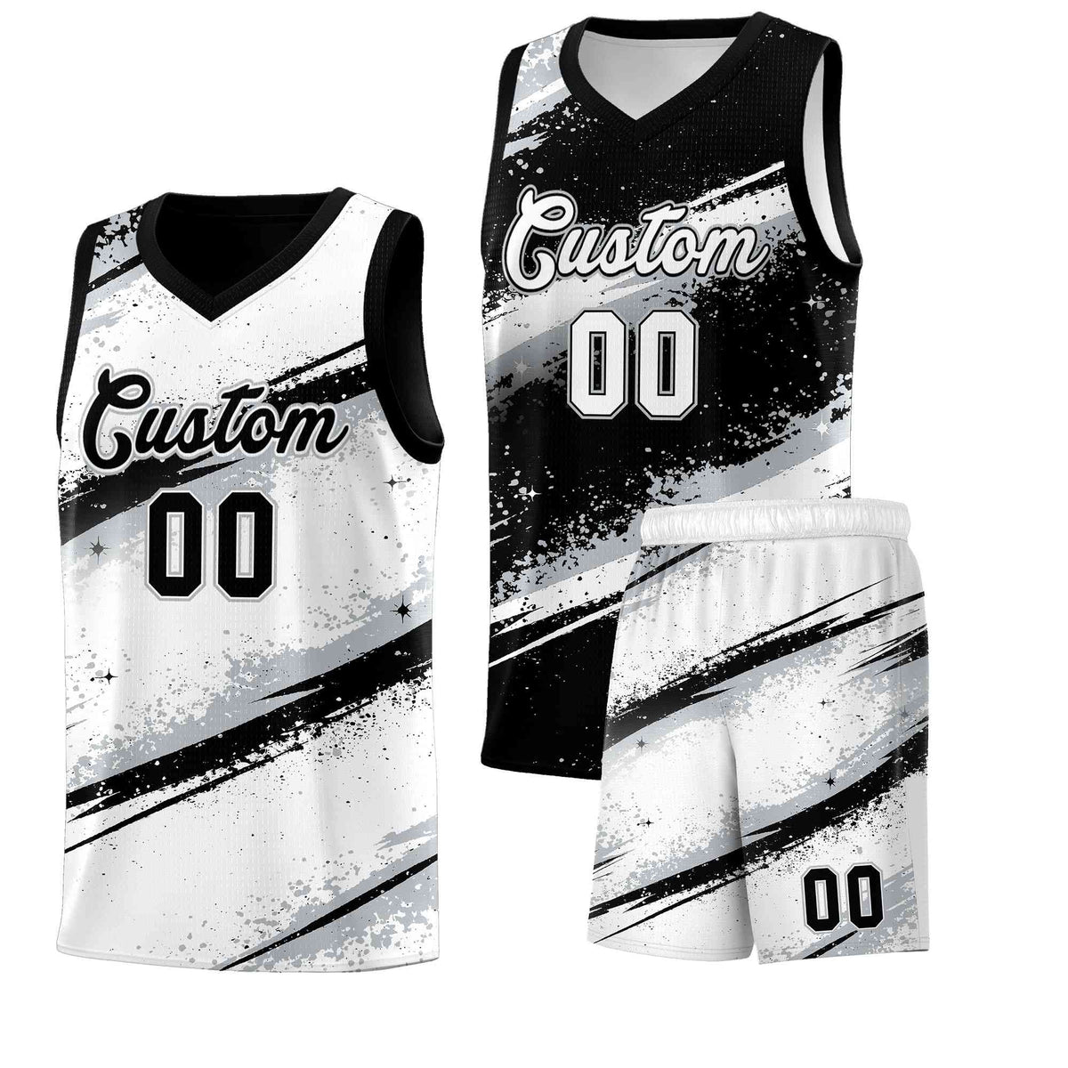 Custom Black Silver White Basketball Jersey Stellar Strike Series Stellar Quick-Drying