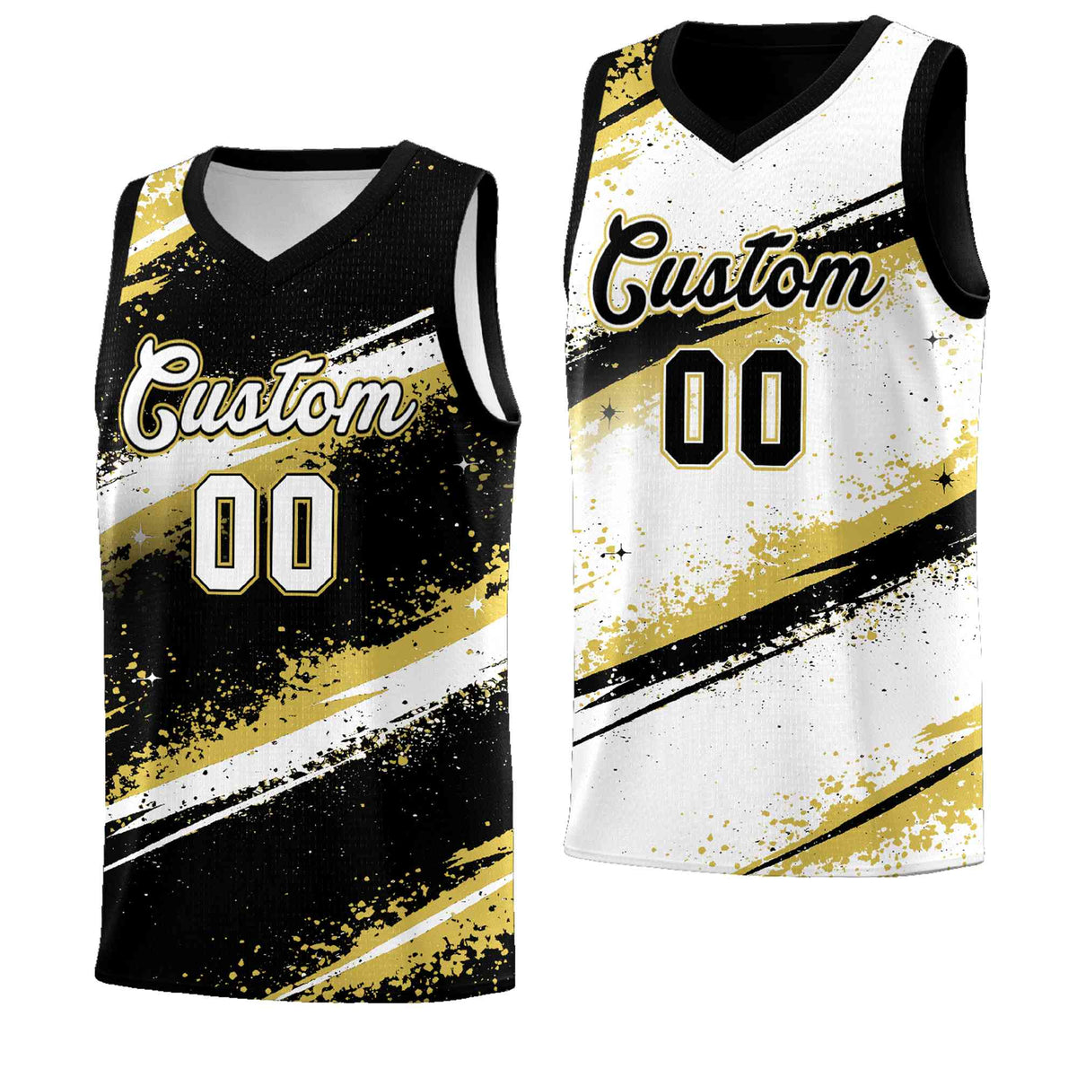Custom Black Old Gold White Basketball Jersey Stellar Strike Series Reversible Wrinkle-Resistant