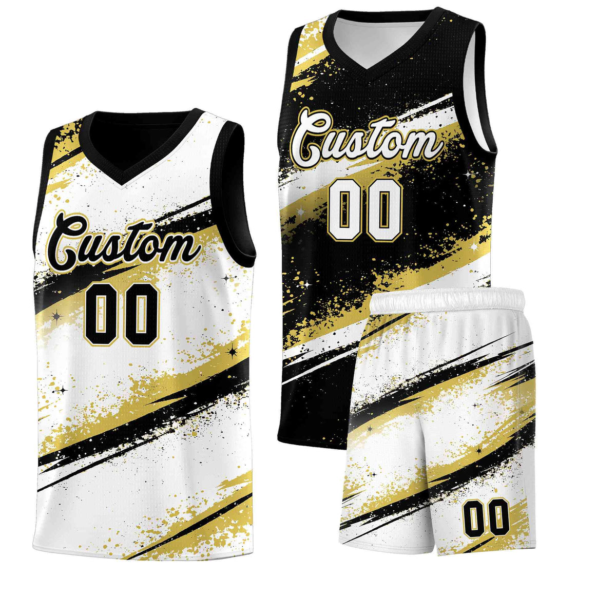 Custom Black Old Gold White Basketball Jersey Stellar Strike Series Reversible Wrinkle-Resistant