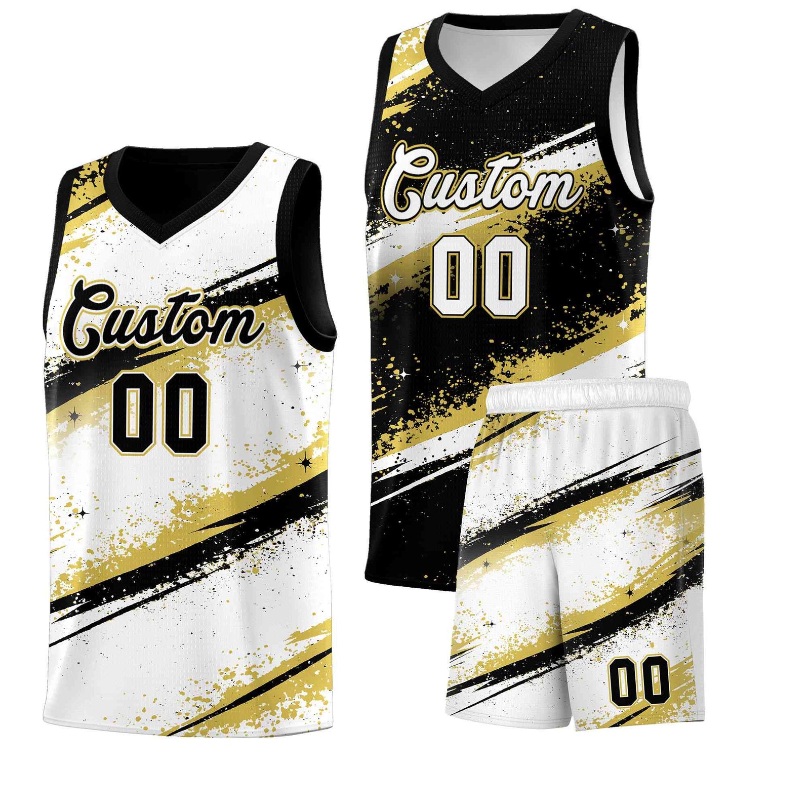 Custom Black Old Gold White Basketball Jersey Stellar Strike Series Reversible Wrinkle-Resistant