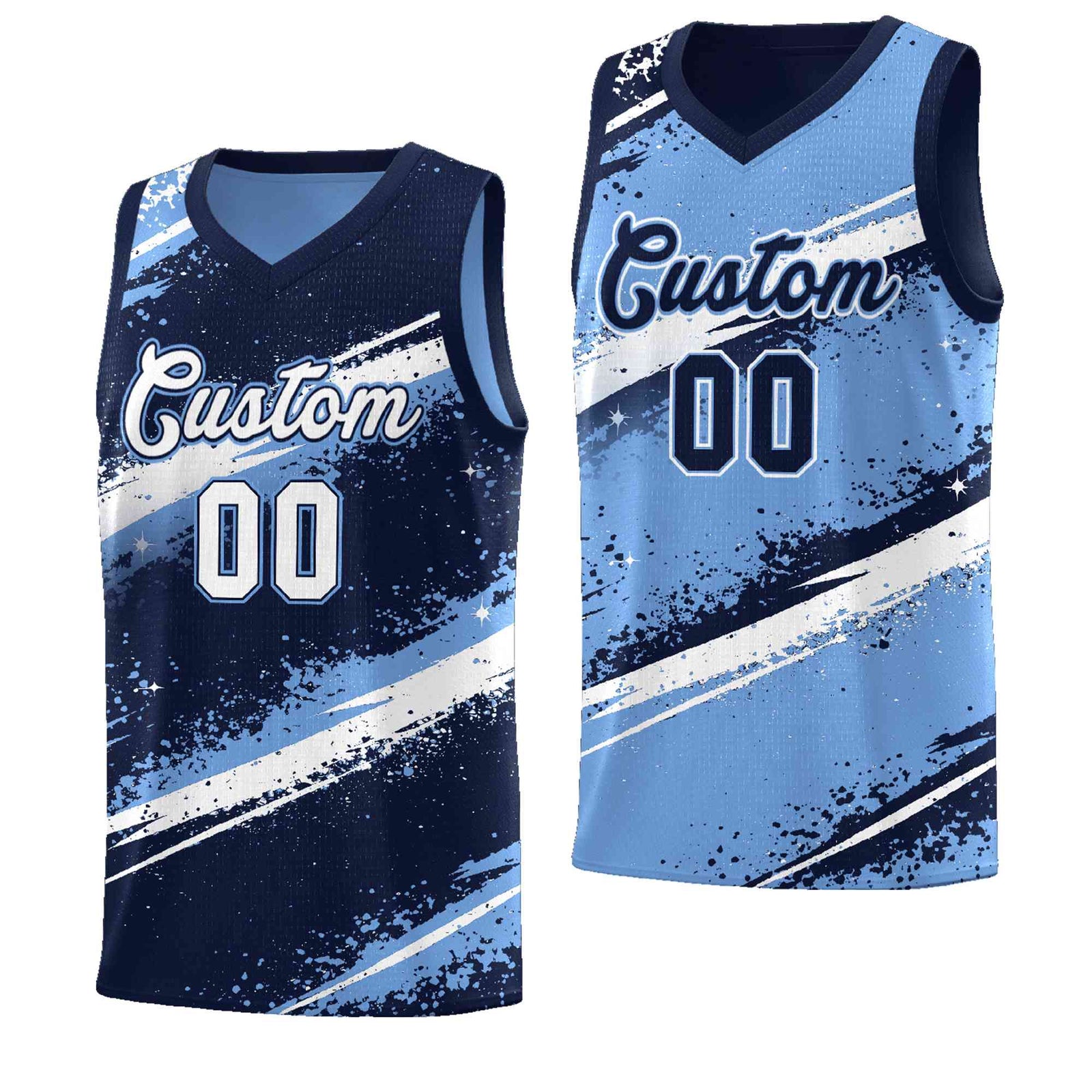 Custom Navy Light Blue White Basketball Jersey Stellar Strike Series Dynamic Drapable
