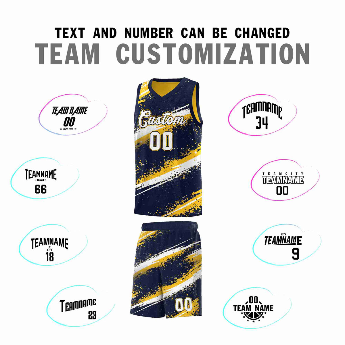 Custom Navy Yellow White Basketball Jersey Stellar Strike Series Velocity Sublimation Printing