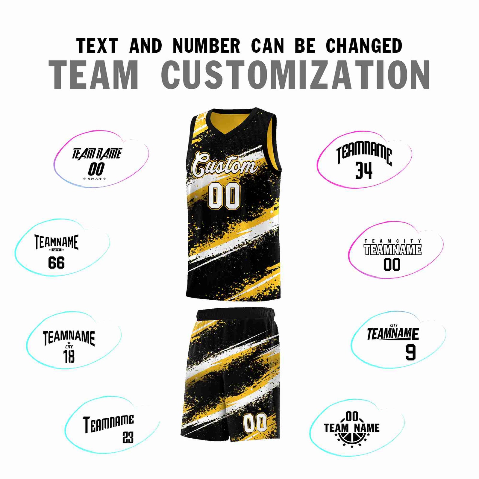 Custom Black Yellow White Basketball Jersey Stellar Strike Series Splash Wrinkle-Resistant