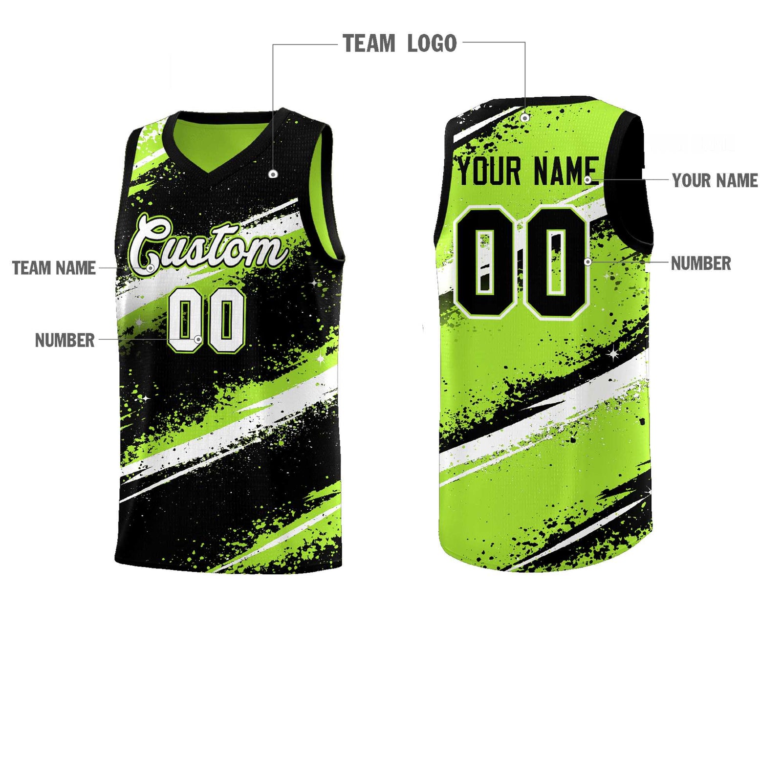 Custom Black Green White Basketball Jersey Stellar Strike Series Velocity Breathable