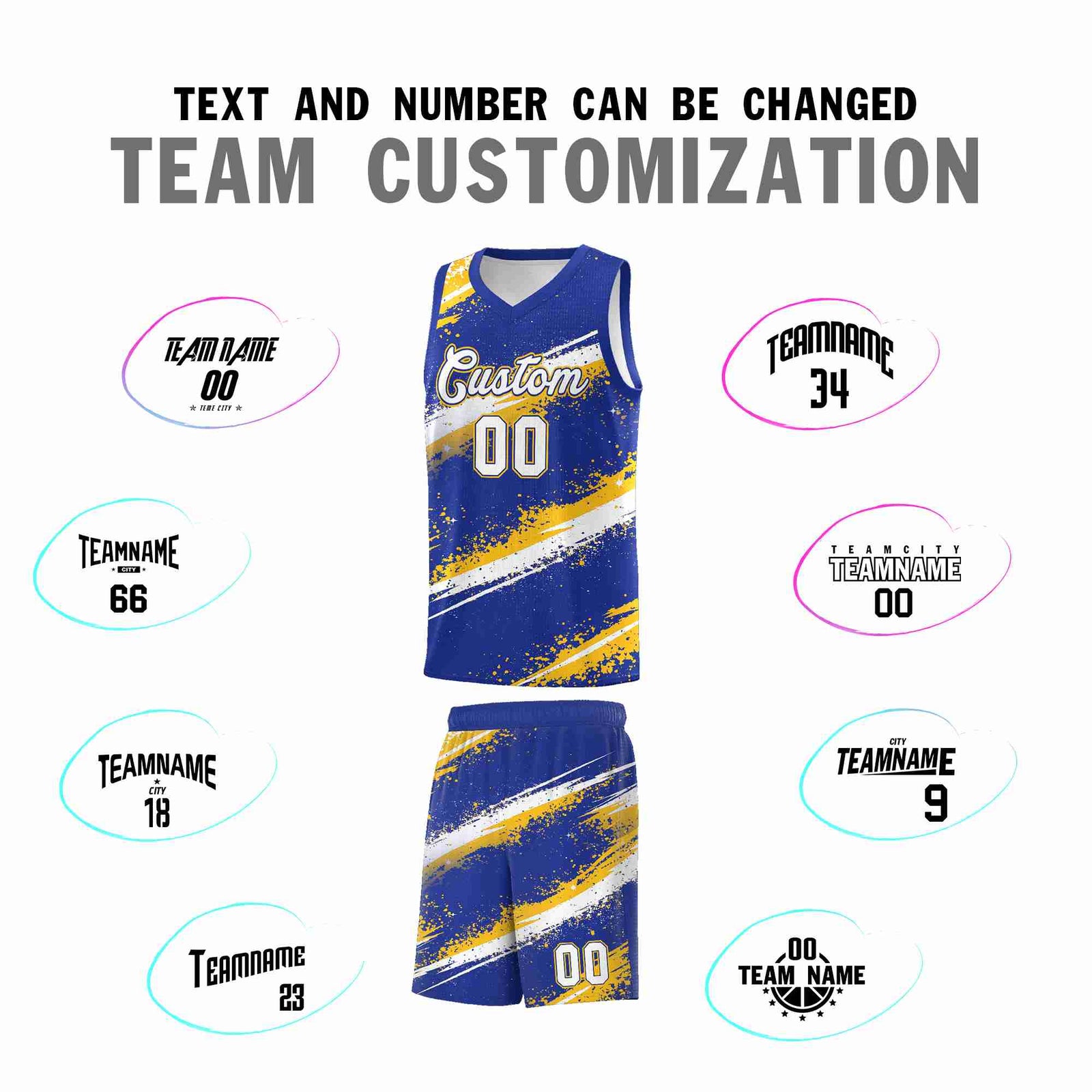Custom Royal Blue Yellow White Basketball Jersey Stellar Strike Series Cosmic Quick-Drying
