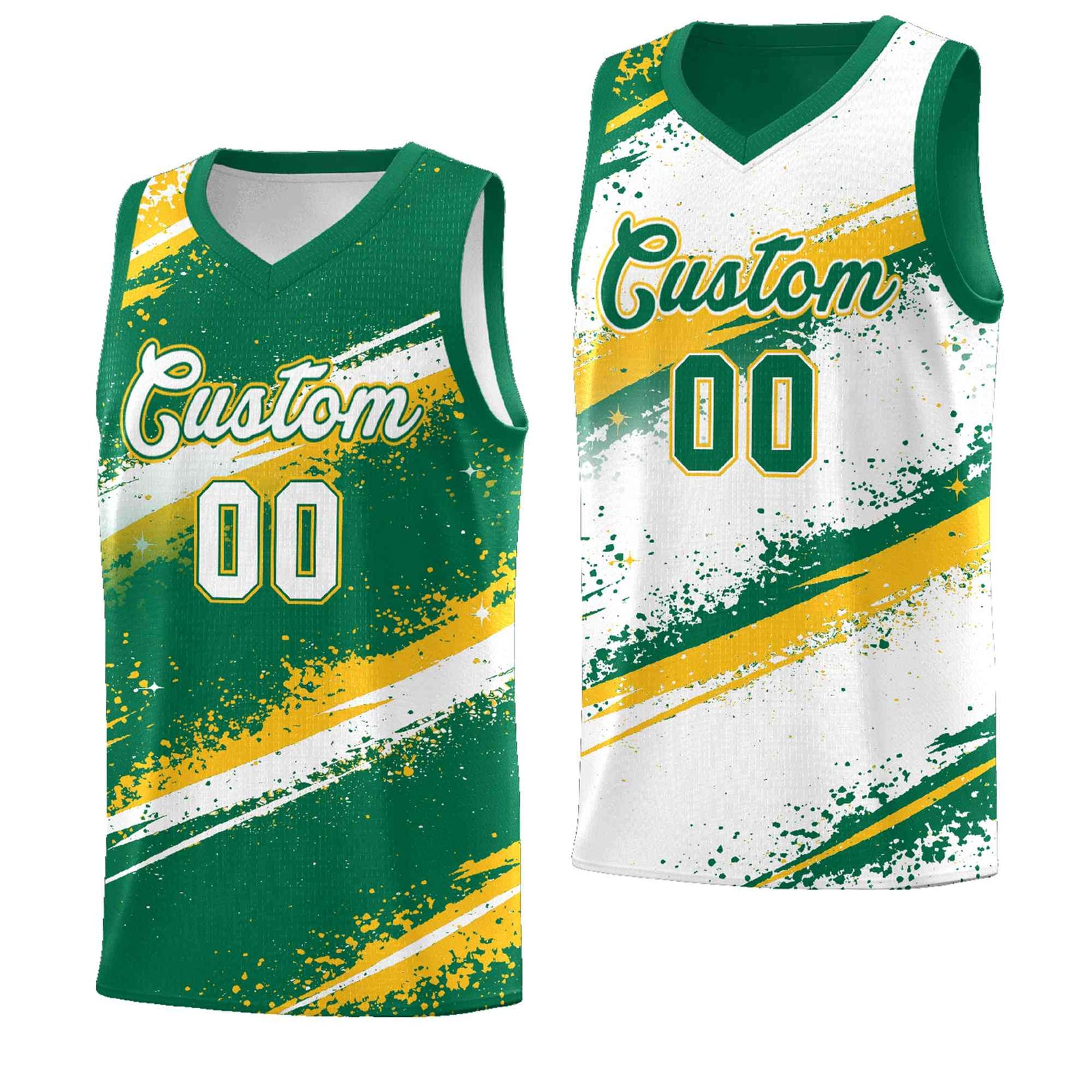 Custom Kelly Green Yellow White Basketball Jersey Stellar Strike Series Reversible Sublimation Printing