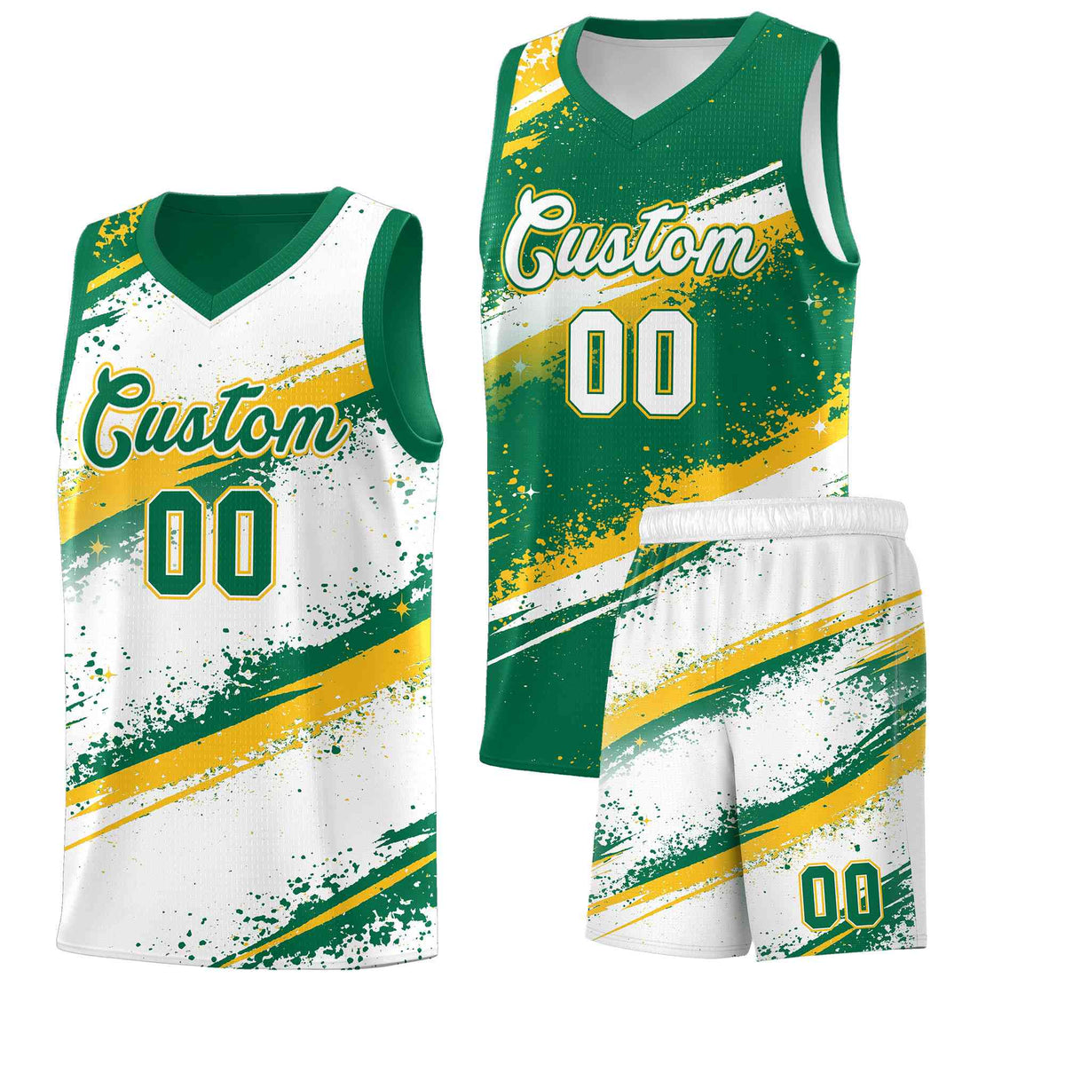 Custom Kelly Green Yellow White Basketball Jersey Stellar Strike Series Reversible Sublimation Printing