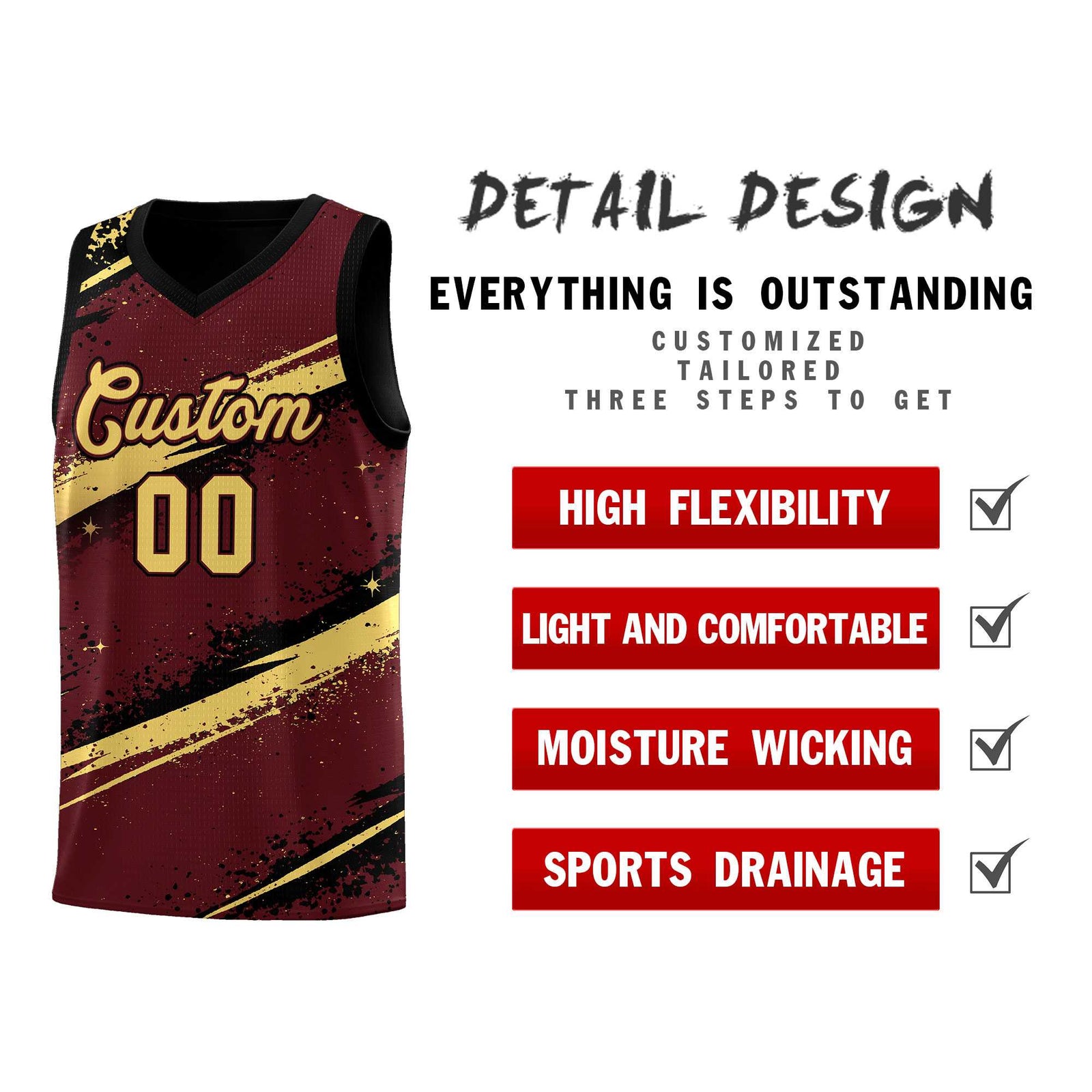 Custom Burgundy Black Khaki Basketball Jersey Stellar Strike Series Velocity Quick-Drying