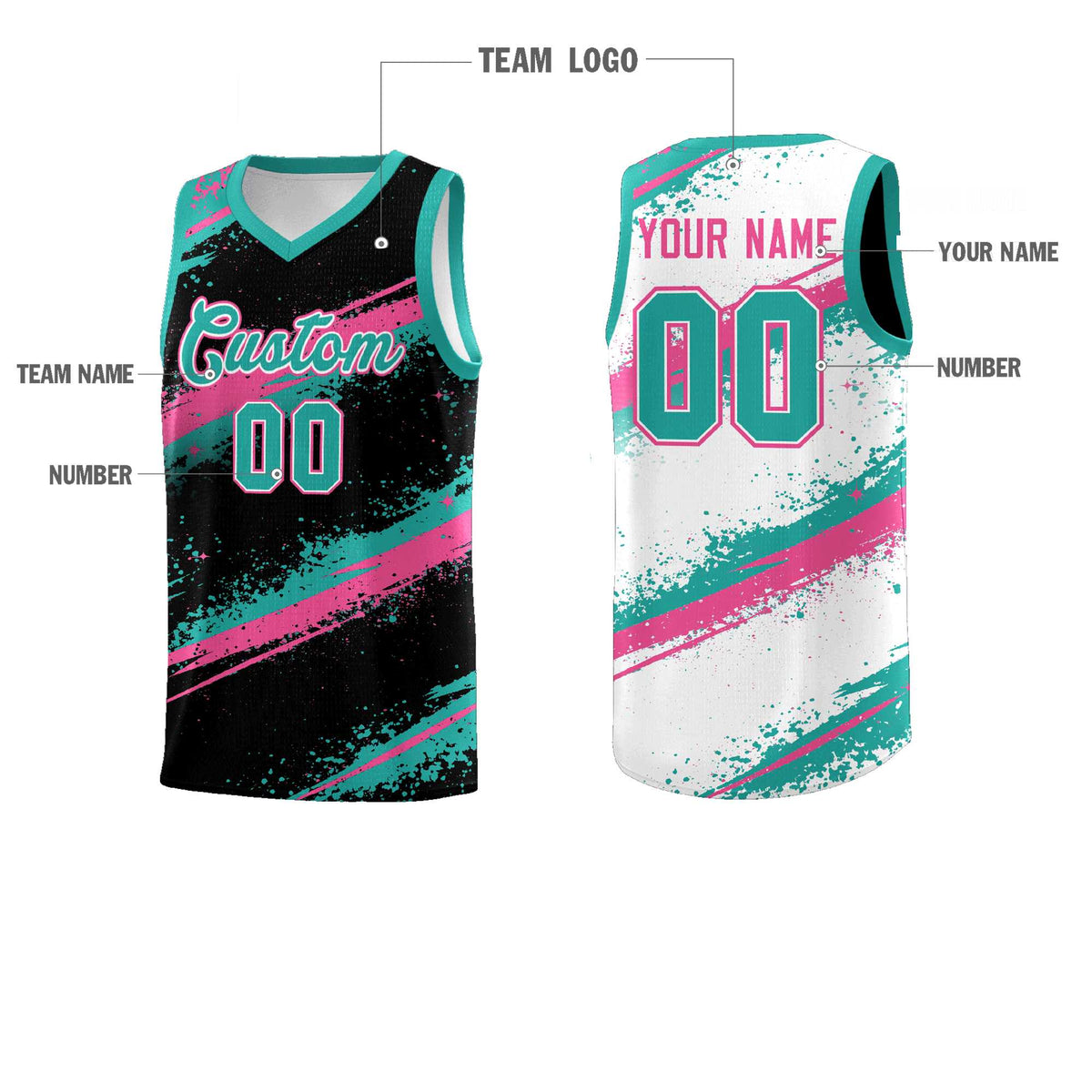 Custom Black Aqua Pink Basketball Jersey Stellar Strike Series Cosmic Lightweight