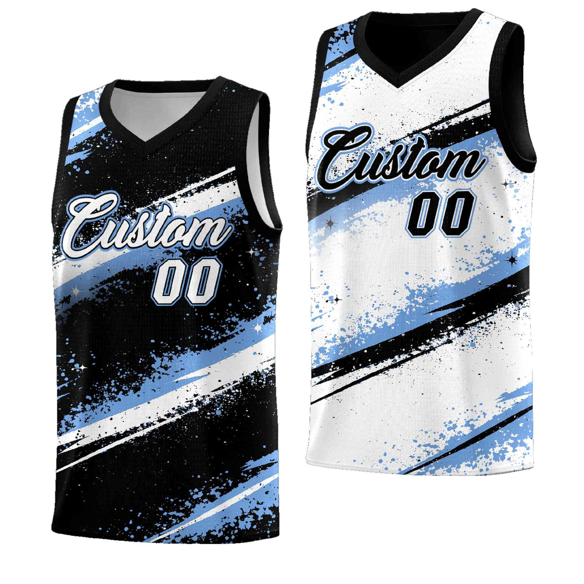Custom Black Light Blue White Basketball Jersey Stellar Strike Series Splash Quick-Drying