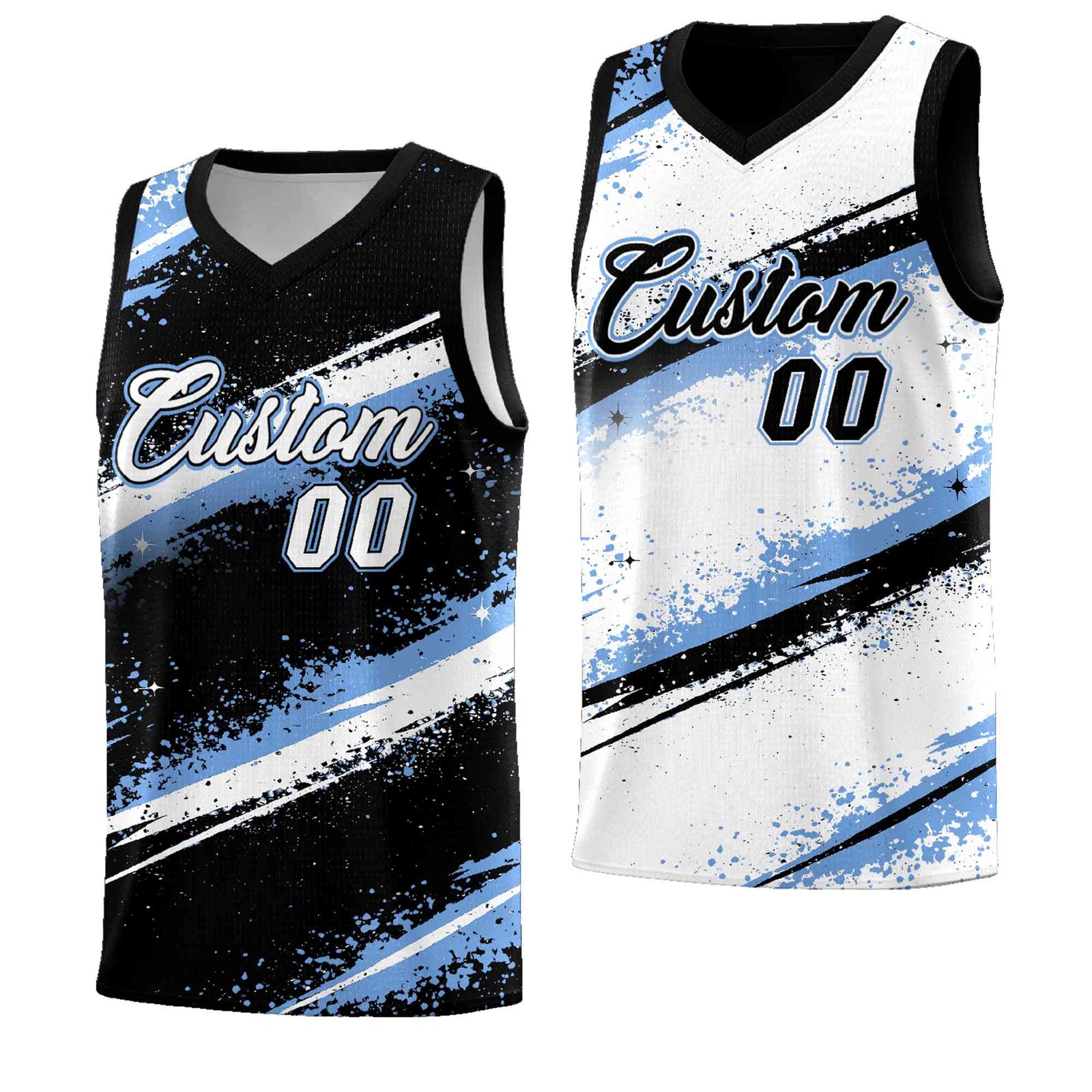 Custom Black Light Blue White Basketball Jersey Stellar Strike Series Splash Quick-Drying
