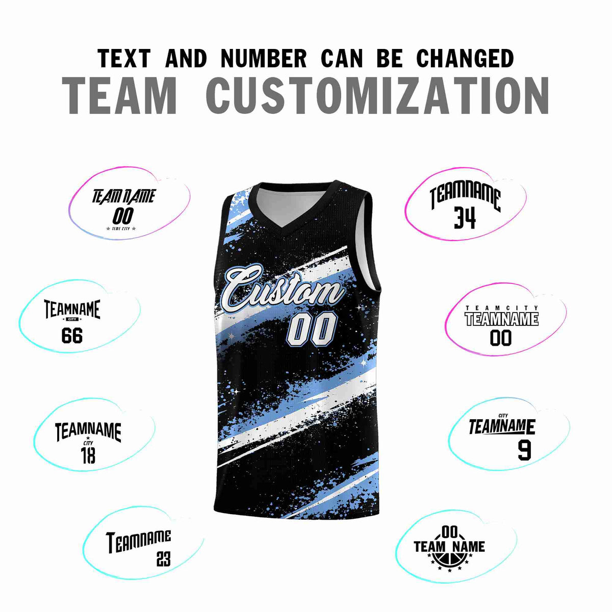 Custom Black Light Blue White Basketball Jersey Stellar Strike Series Splash Quick-Drying