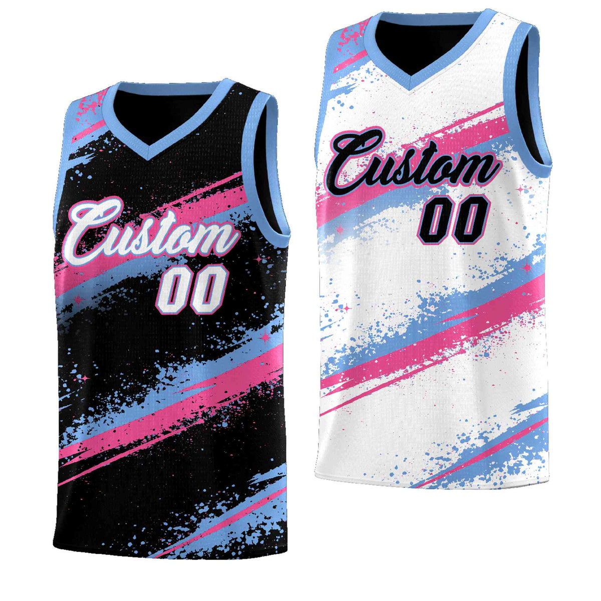 Custom Black Pink Light Blue Basketball Jersey Stellar Strike Series Reversible Lightweight
