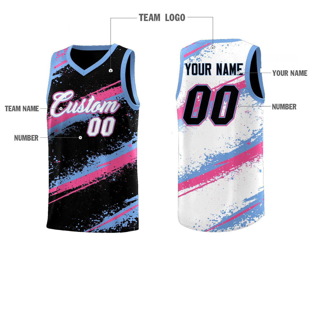 Custom Black Pink Light Blue Basketball Jersey Stellar Strike Series Reversible Lightweight