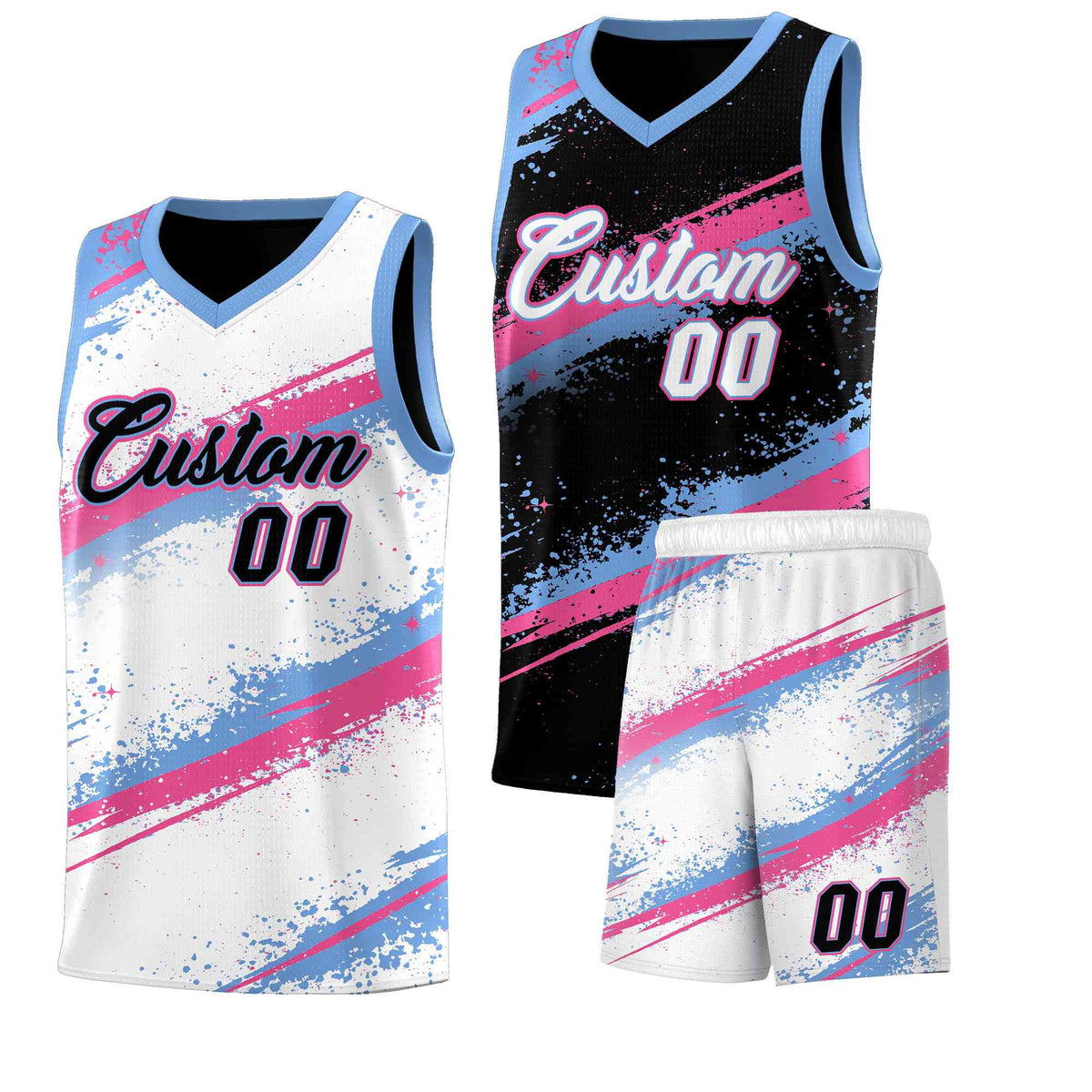 Custom Black Pink Light Blue Basketball Jersey Stellar Strike Series Reversible Lightweight
