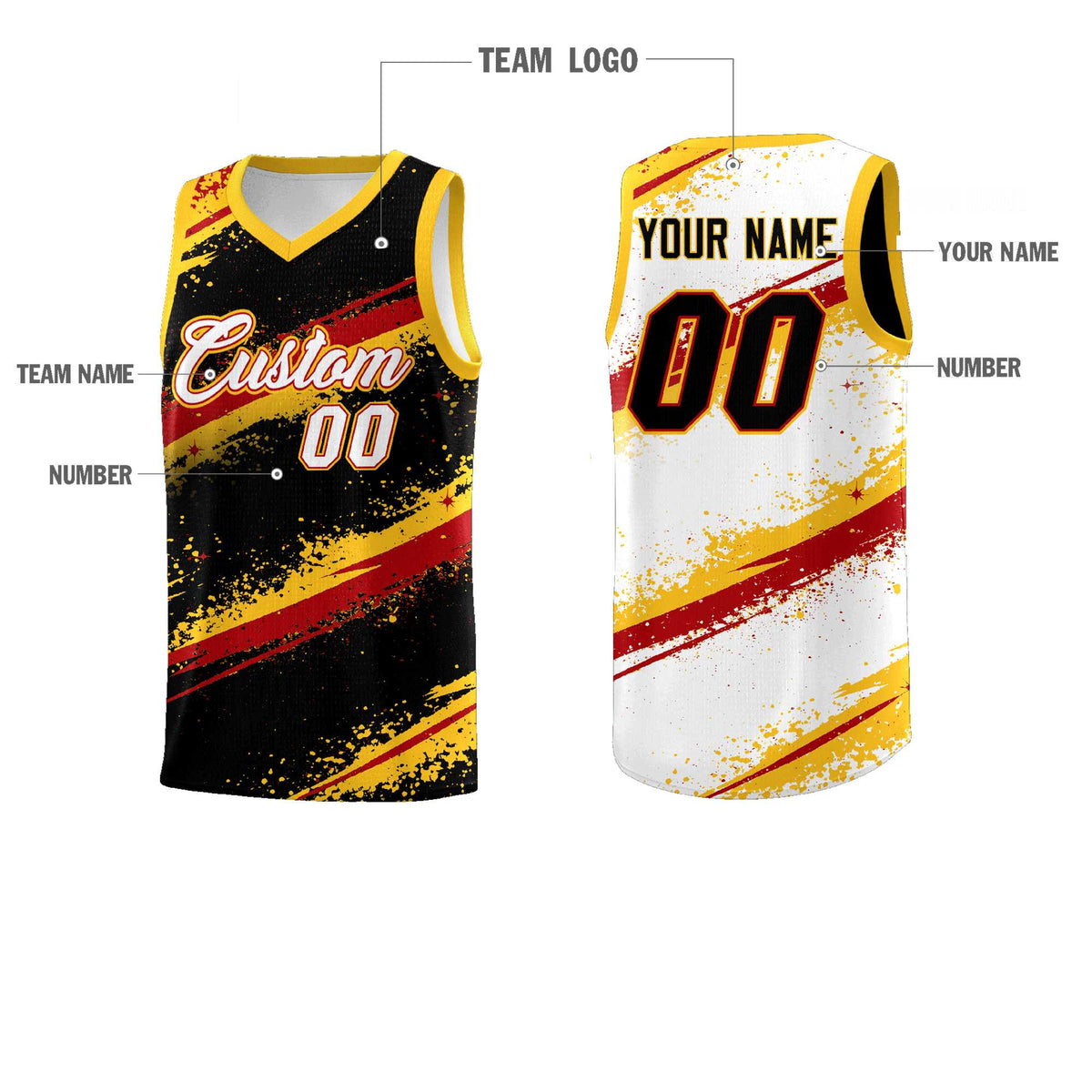Custom Black Yellow Red Basketball Jersey Stellar Strike Series Dynamic Wrinkle-Resistant