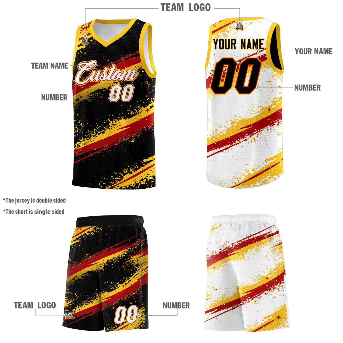 Custom Black Yellow Red Basketball Jersey Stellar Strike Series Dynamic Wrinkle-Resistant