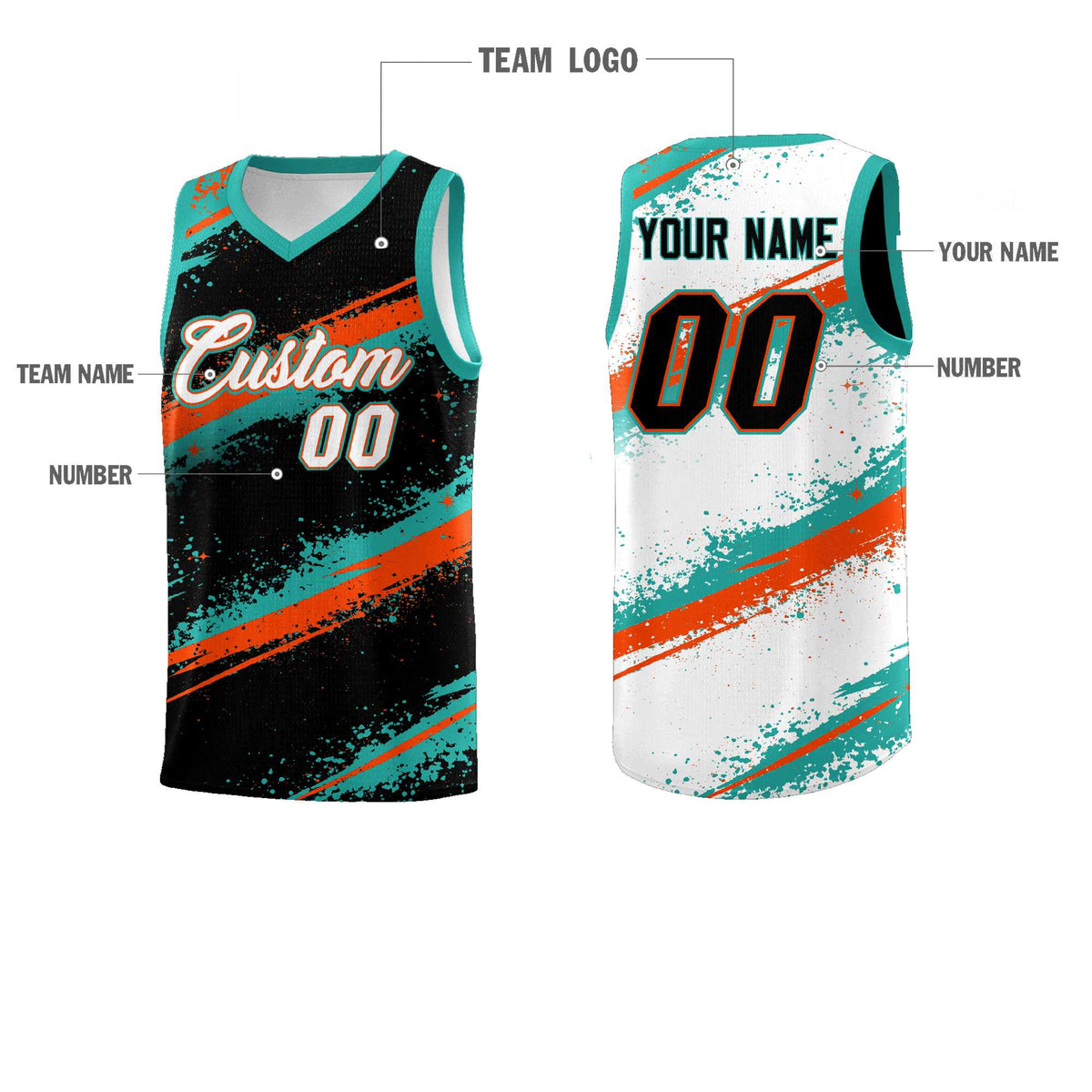 Custom Black Aqua Orange Basketball Jersey Stellar Strike Series Velocity Drapable