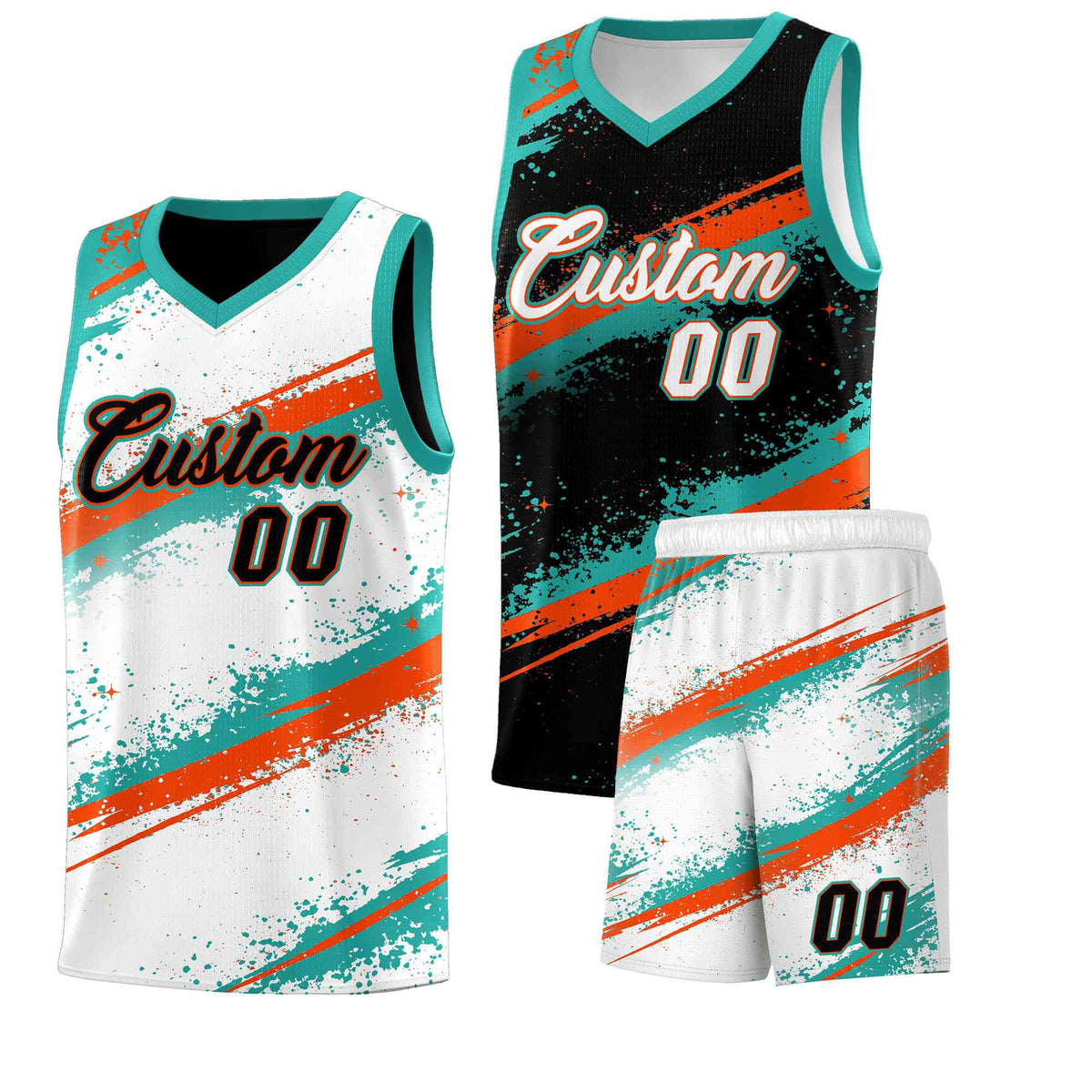 Custom Black Aqua Orange Basketball Jersey Stellar Strike Series Velocity Drapable