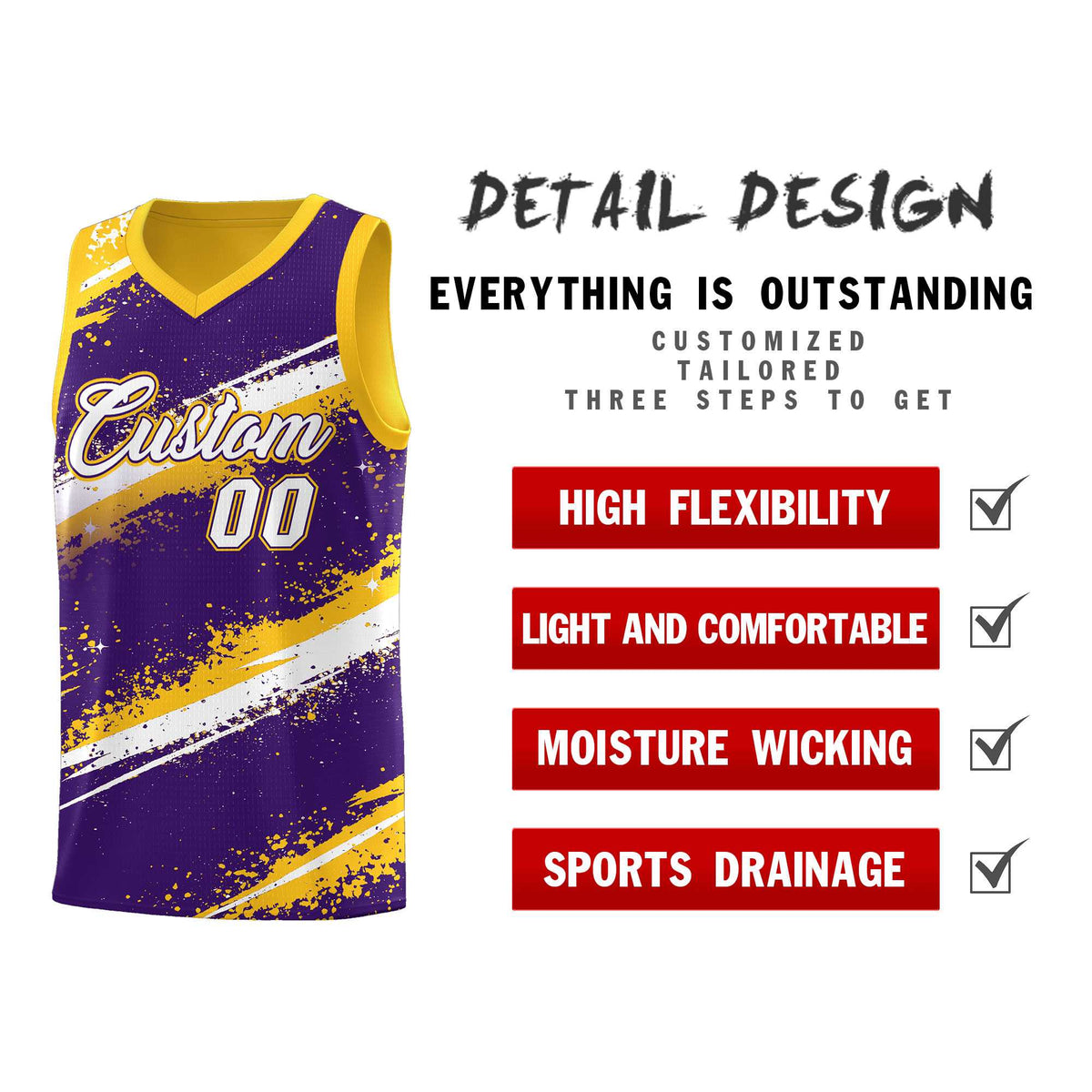 Custom Purple Yellow White Basketball Jersey Stellar Strike Series Cosmic Sublimation Printing