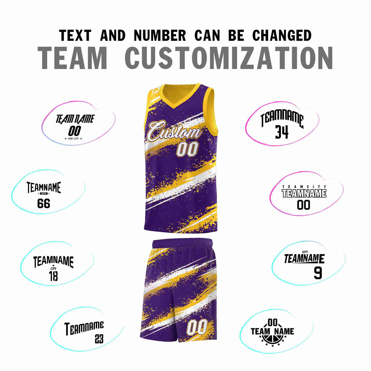 Custom Purple Yellow White Basketball Jersey Stellar Strike Series Cosmic Sublimation Printing
