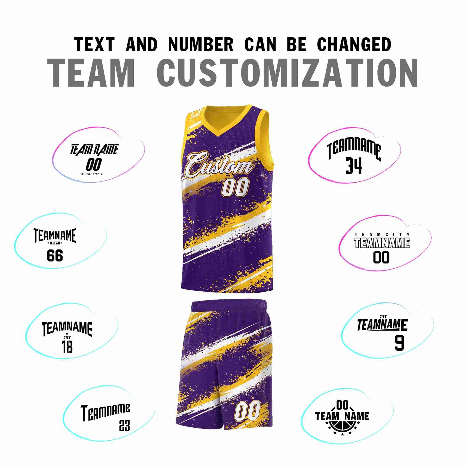 Custom Purple Yellow White Basketball Jersey Stellar Strike Series Cosmic Sublimation Printing
