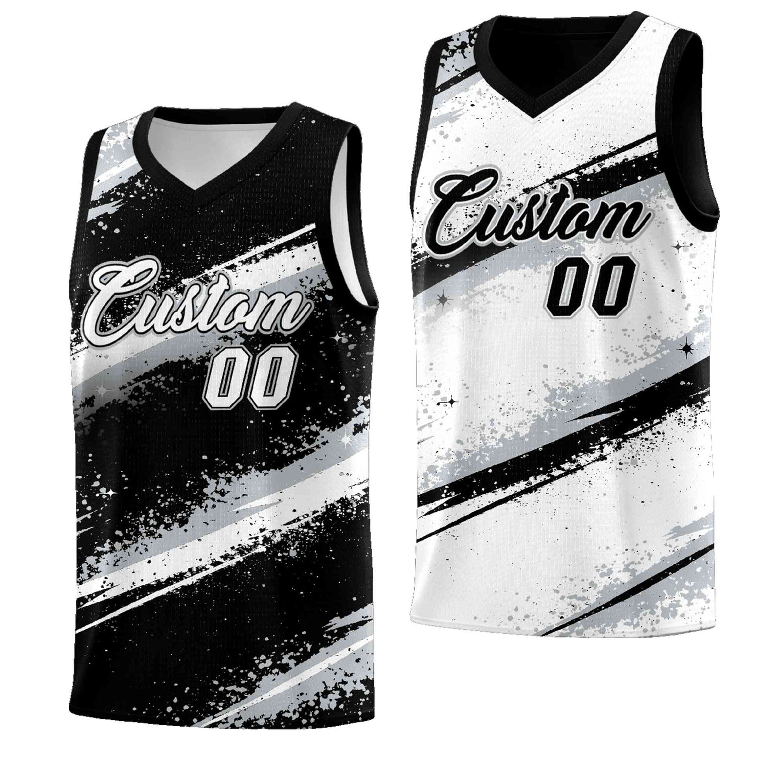 Custom Black Silver White Basketball Jersey Stellar Strike Series Stellar Quick-Drying