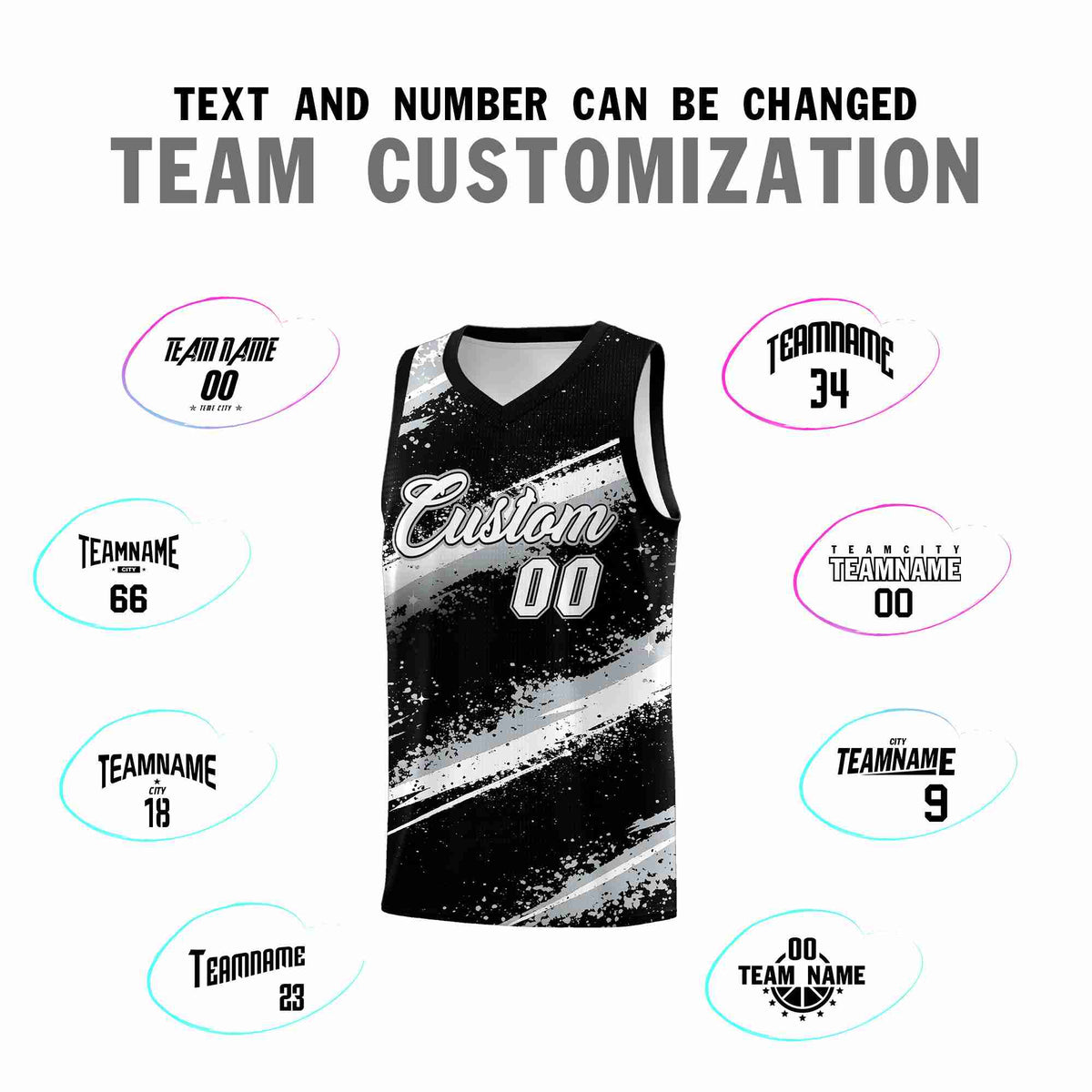 Custom Black Silver White Basketball Jersey Stellar Strike Series Stellar Quick-Drying
