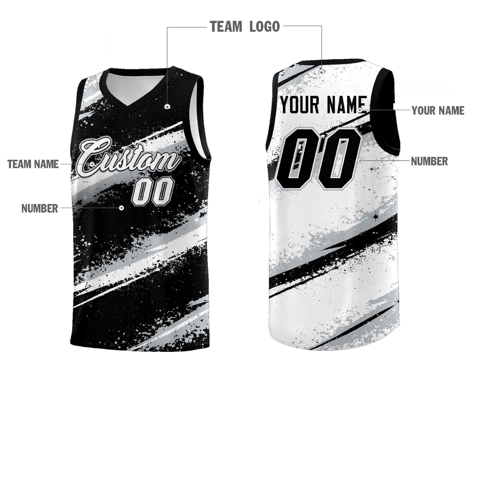 Custom Black Silver White Basketball Jersey Stellar Strike Series Stellar Quick-Drying