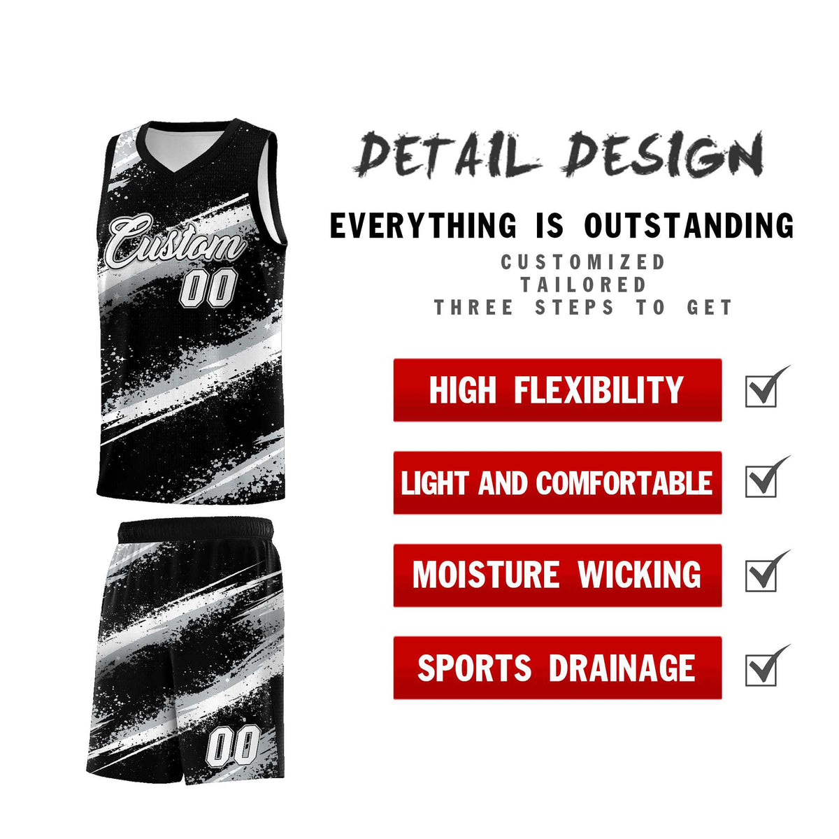 Custom Black Silver White Basketball Jersey Stellar Strike Series Stellar Quick-Drying