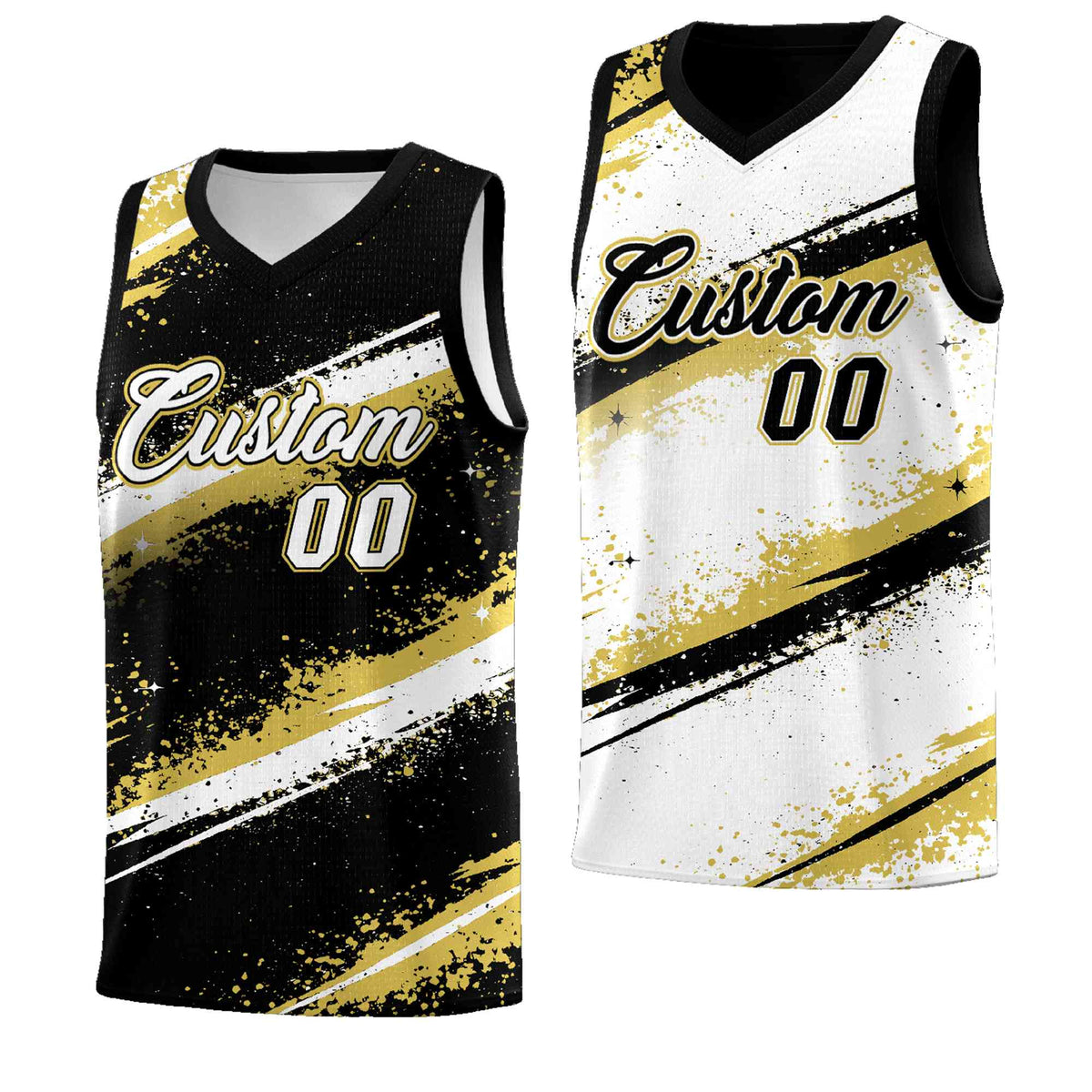 Custom Black Old Gold White Basketball Jersey Stellar Strike Series Reversible Wrinkle-Resistant