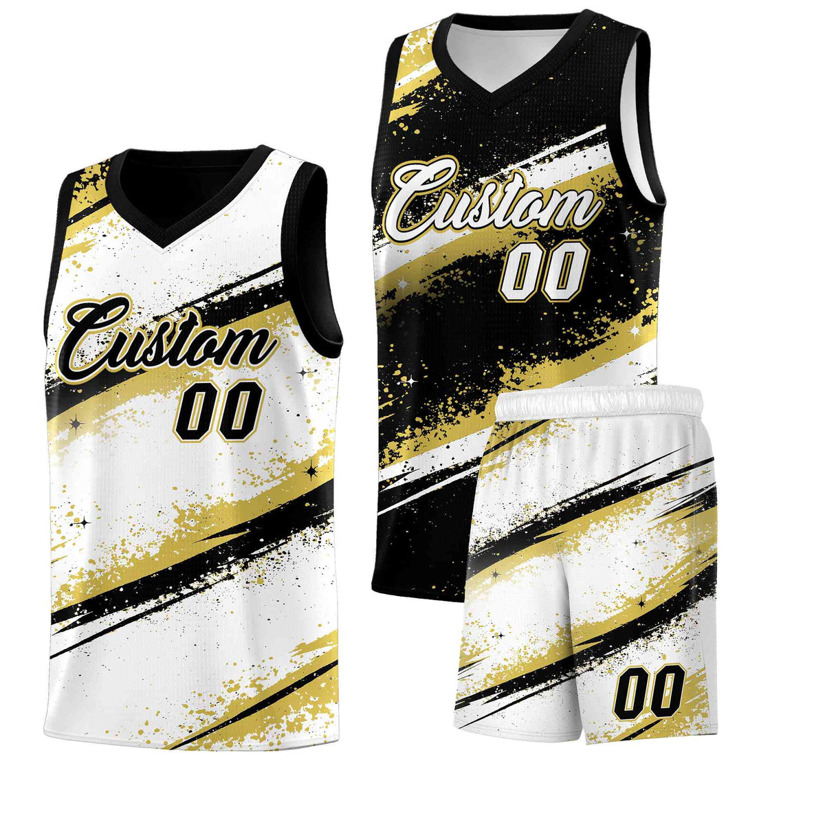 Custom Black Old Gold White Basketball Jersey Stellar Strike Series Reversible Wrinkle-Resistant