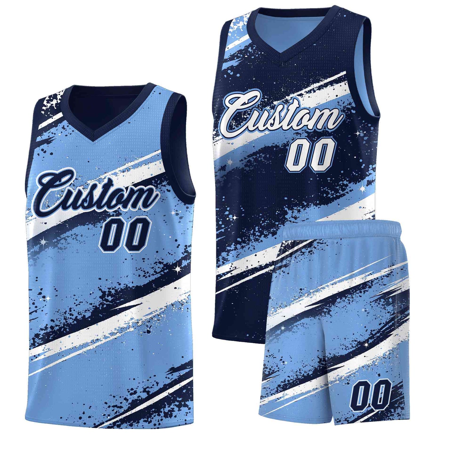 Custom Navy Light Blue White Basketball Jersey Stellar Strike Series Dynamic Drapable