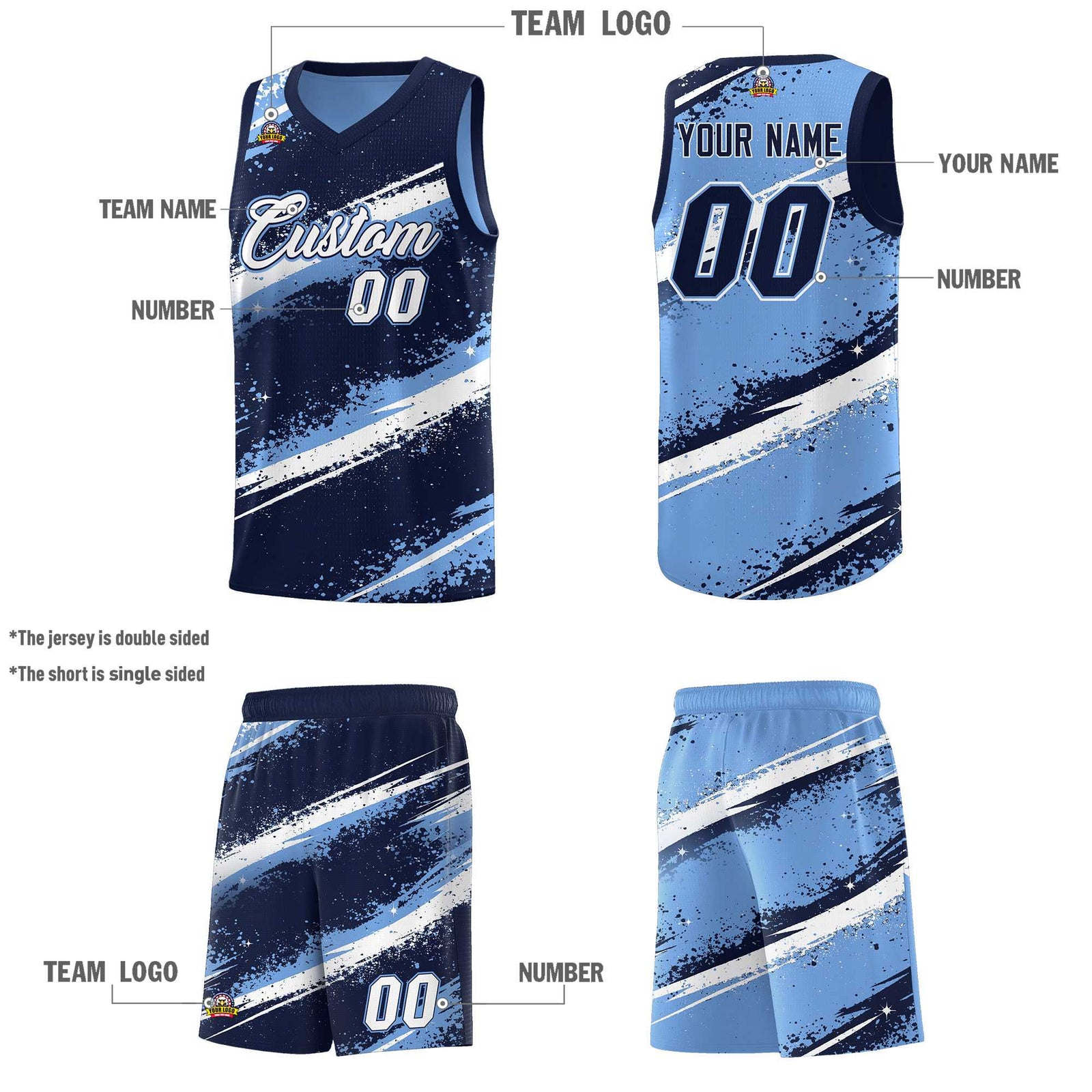 Custom Navy Light Blue White Basketball Jersey Stellar Strike Series Dynamic Drapable