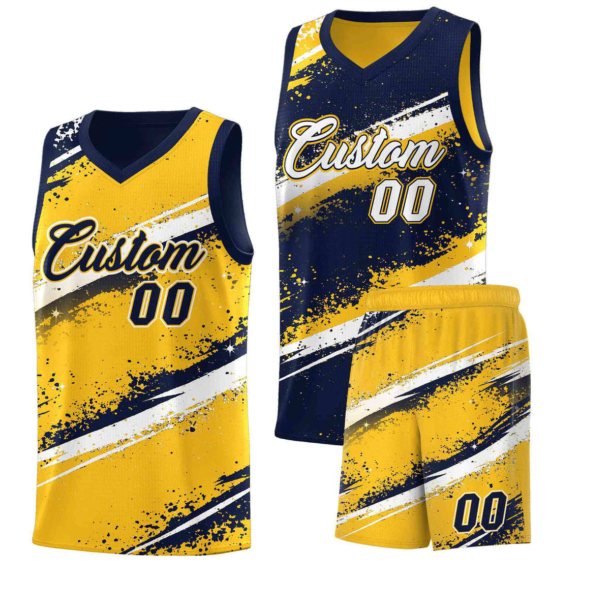 Custom Navy Yellow White Basketball Jersey Stellar Strike Series Velocity Sublimation Printing