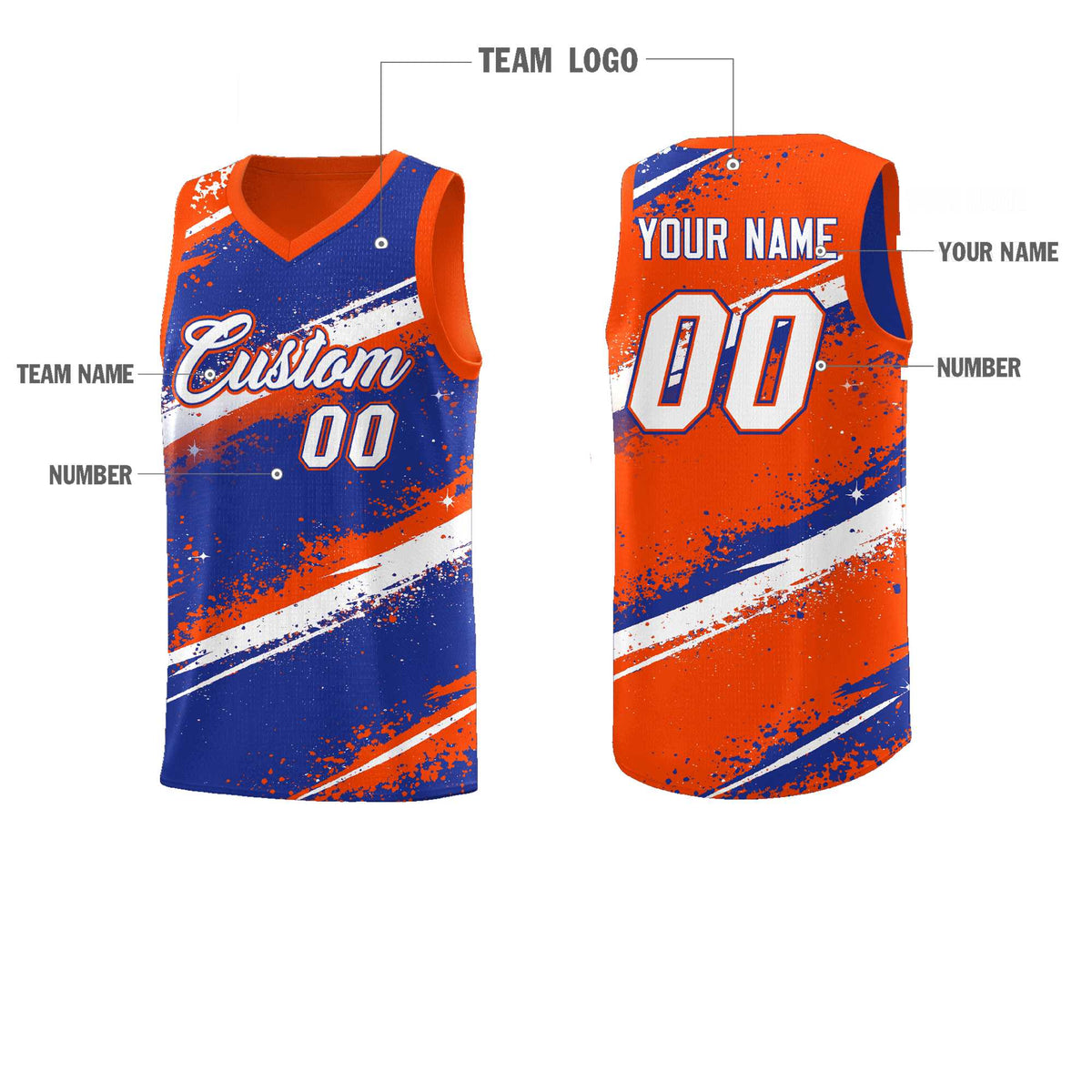 Custom Royal Blue Orange White Basketball Jersey Stellar Strike Series Cosmic Breathable