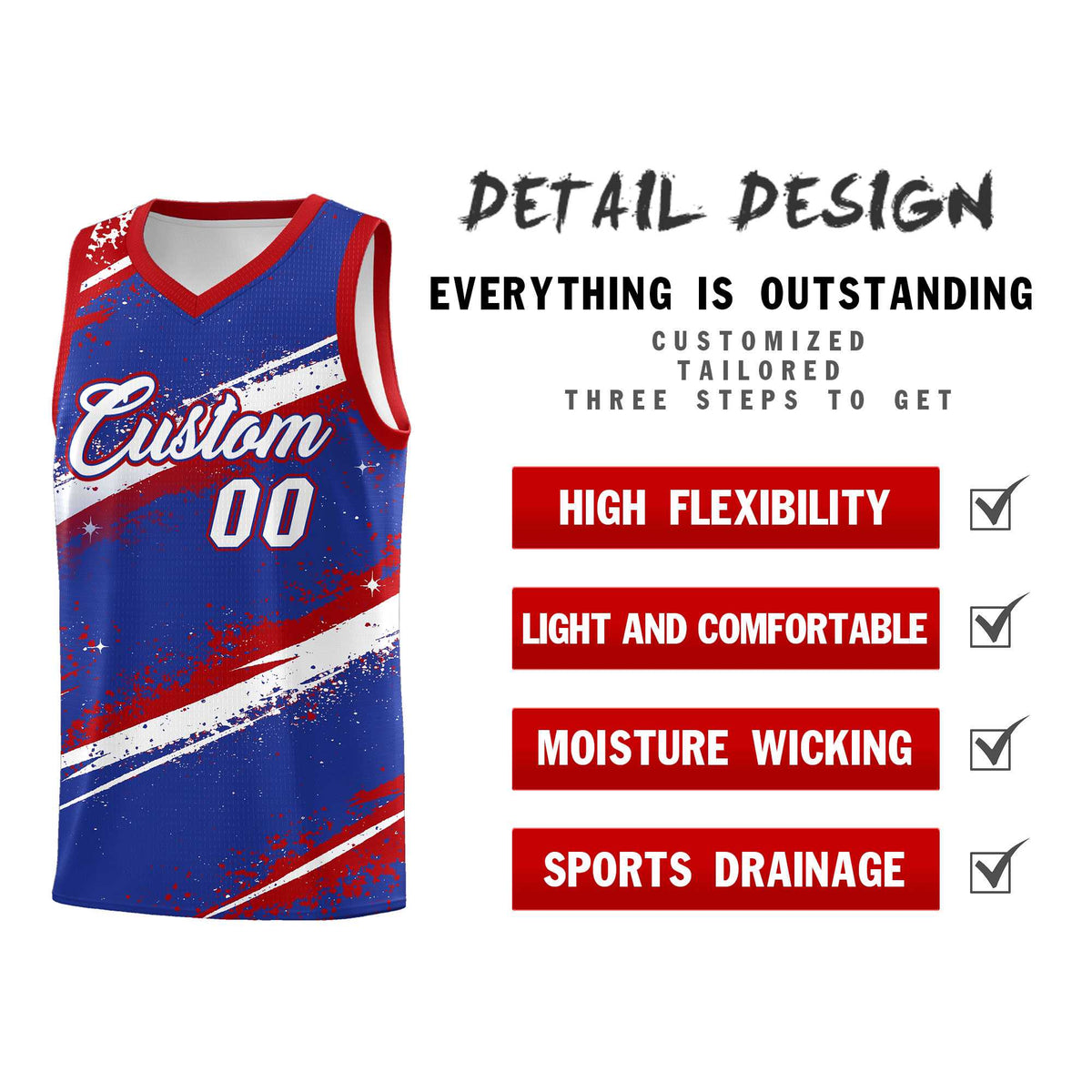 Custom Royal Blue Red White Basketball Jersey Stellar Strike Series Impact Quick-Drying