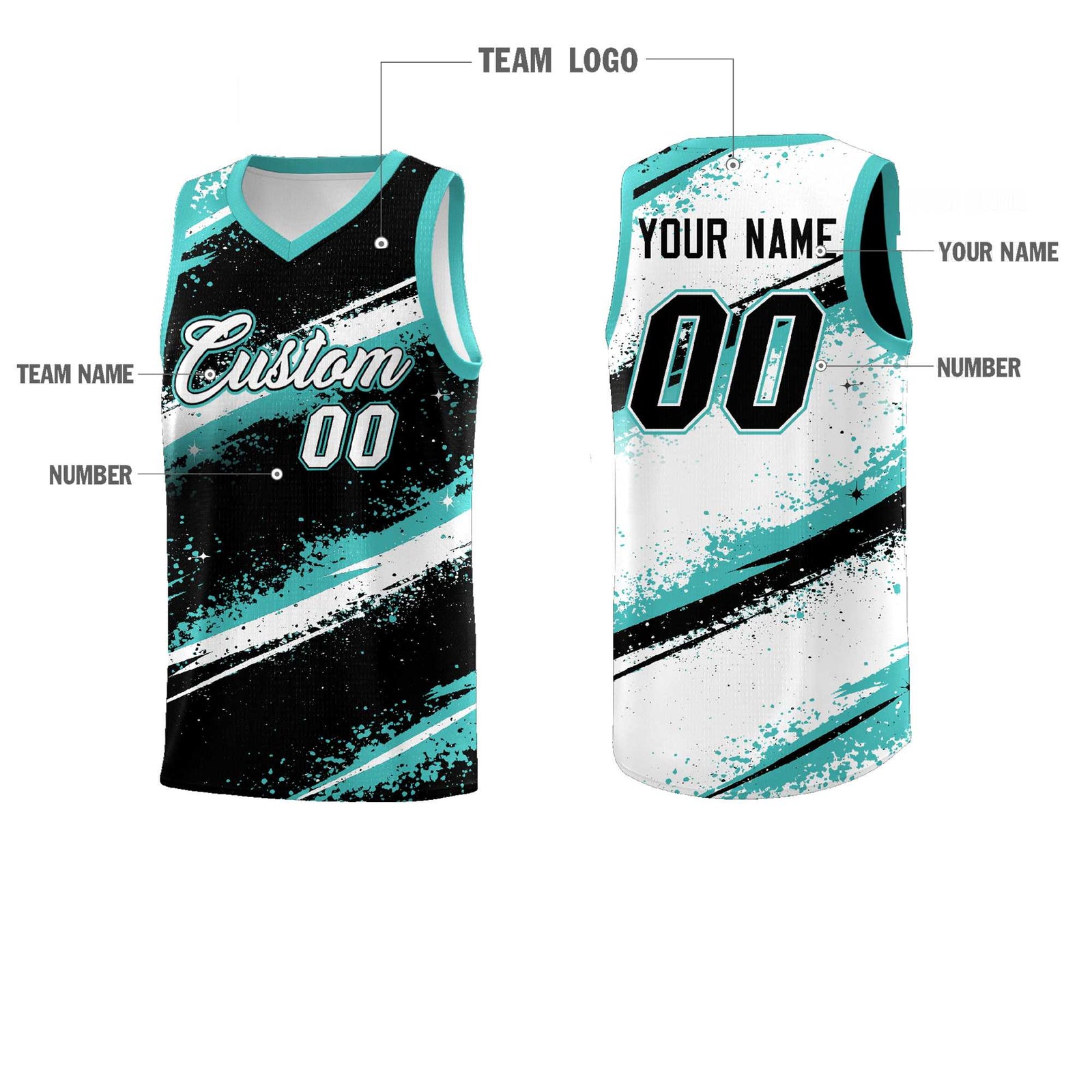 Custom Black Teal-04 White Basketball Jersey Stellar Strike Series Stellar Lightweight