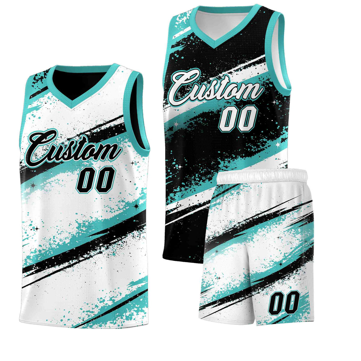 Custom Black Teal-04 White Basketball Jersey Stellar Strike Series Stellar Lightweight