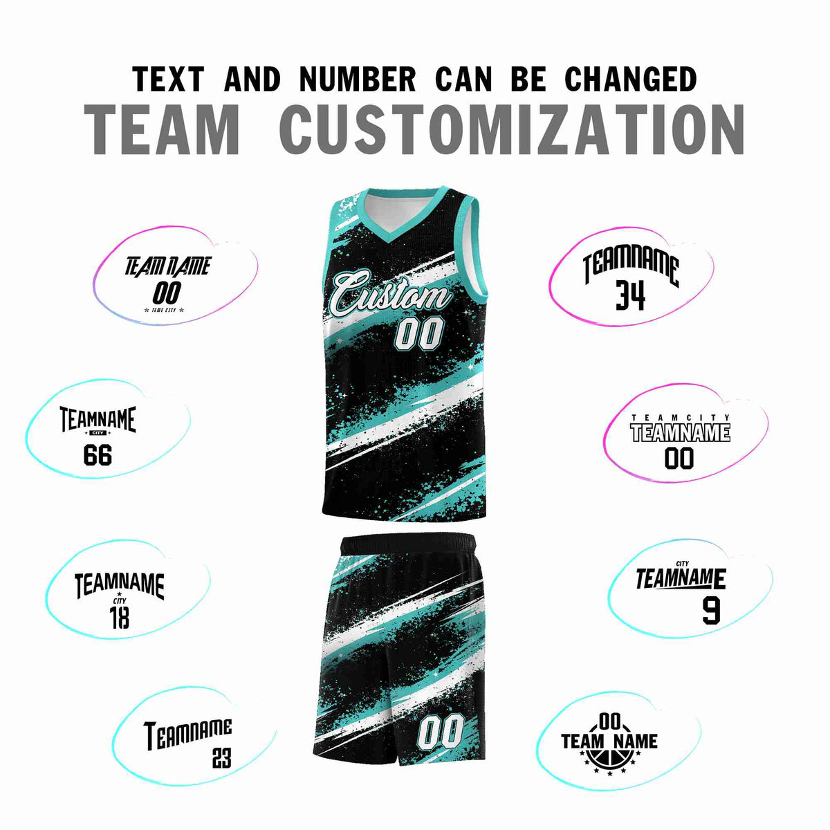 Custom Black Teal-04 White Basketball Jersey Stellar Strike Series Stellar Lightweight