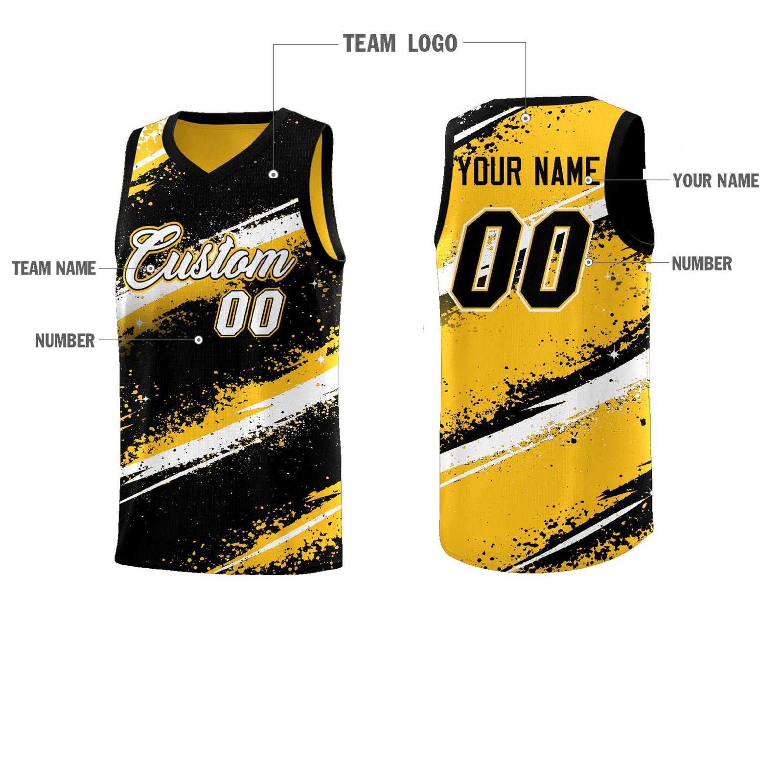 Custom Black Yellow White Basketball Jersey Stellar Strike Series Splash Wrinkle-Resistant