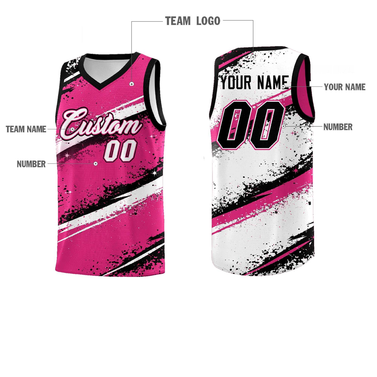 Custom Pink Black White Basketball Jersey Stellar Strike Series Dynamic Sublimation Printing
