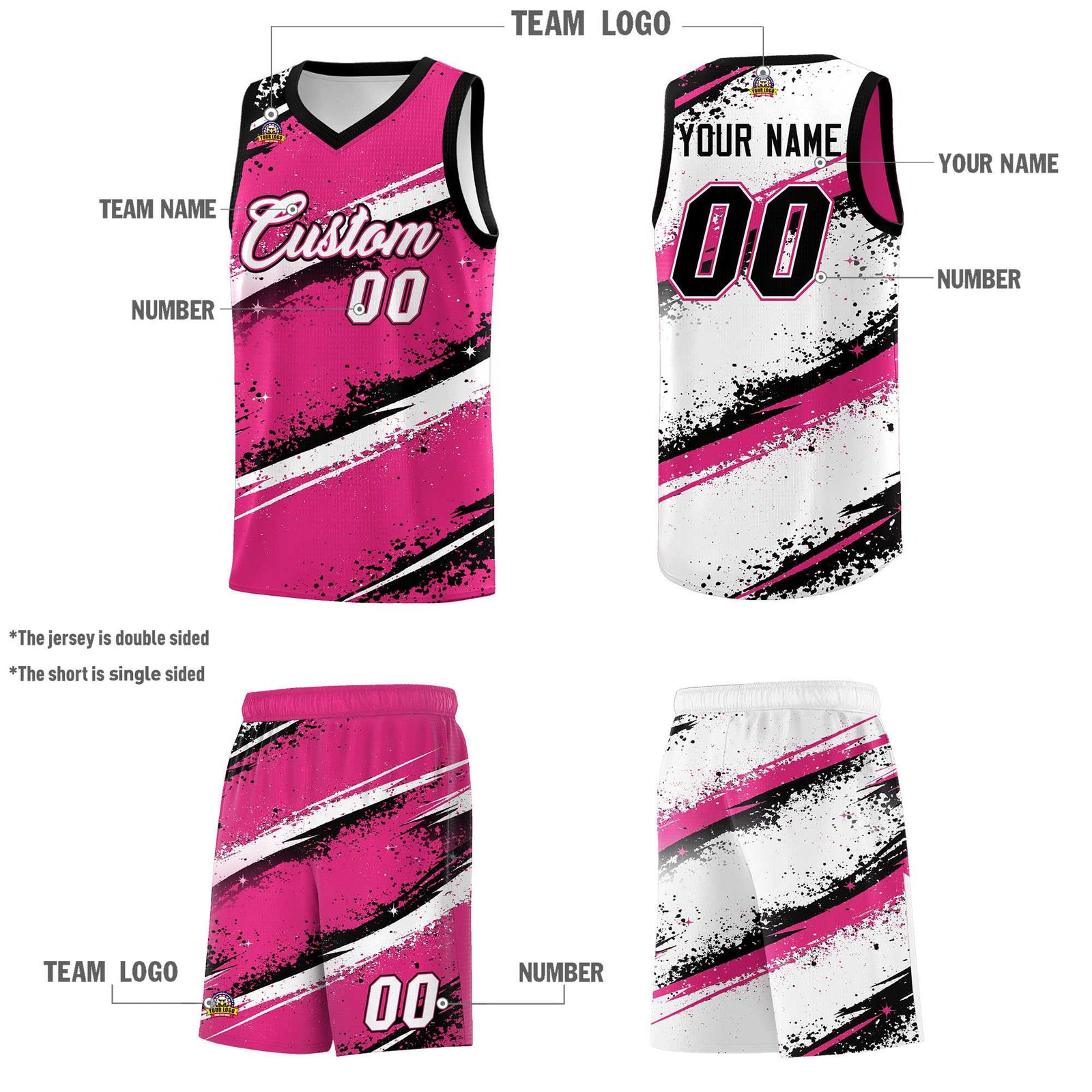 Custom Pink Black White Basketball Jersey Stellar Strike Series Dynamic Sublimation Printing