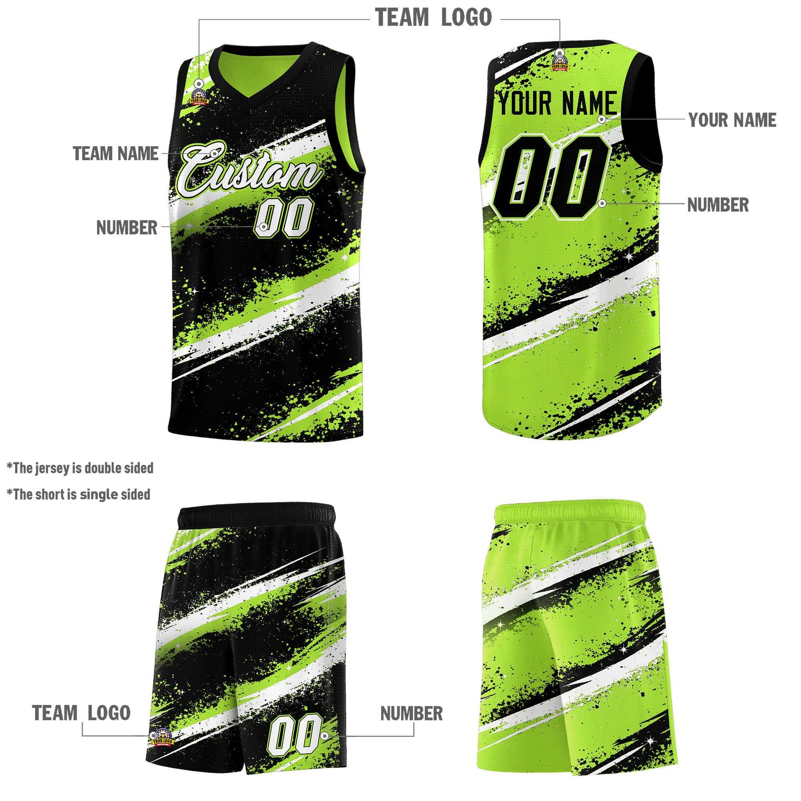 Custom Black Green White Basketball Jersey Stellar Strike Series Velocity Breathable